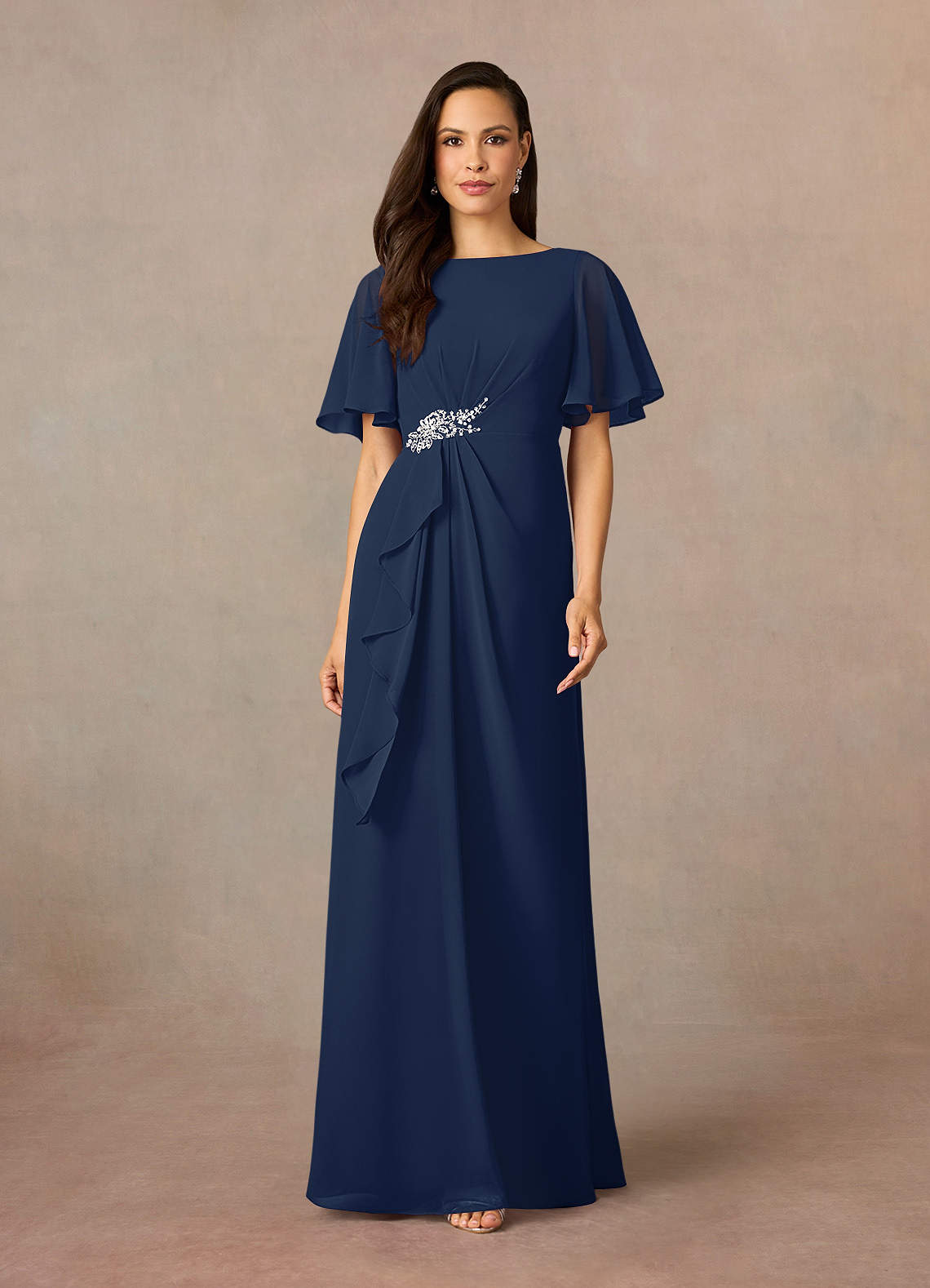 sachin and babi light blue dress Azazie Olga Dusty Rose A-Line Lace Chiffon Dress Sample Dress main image 0