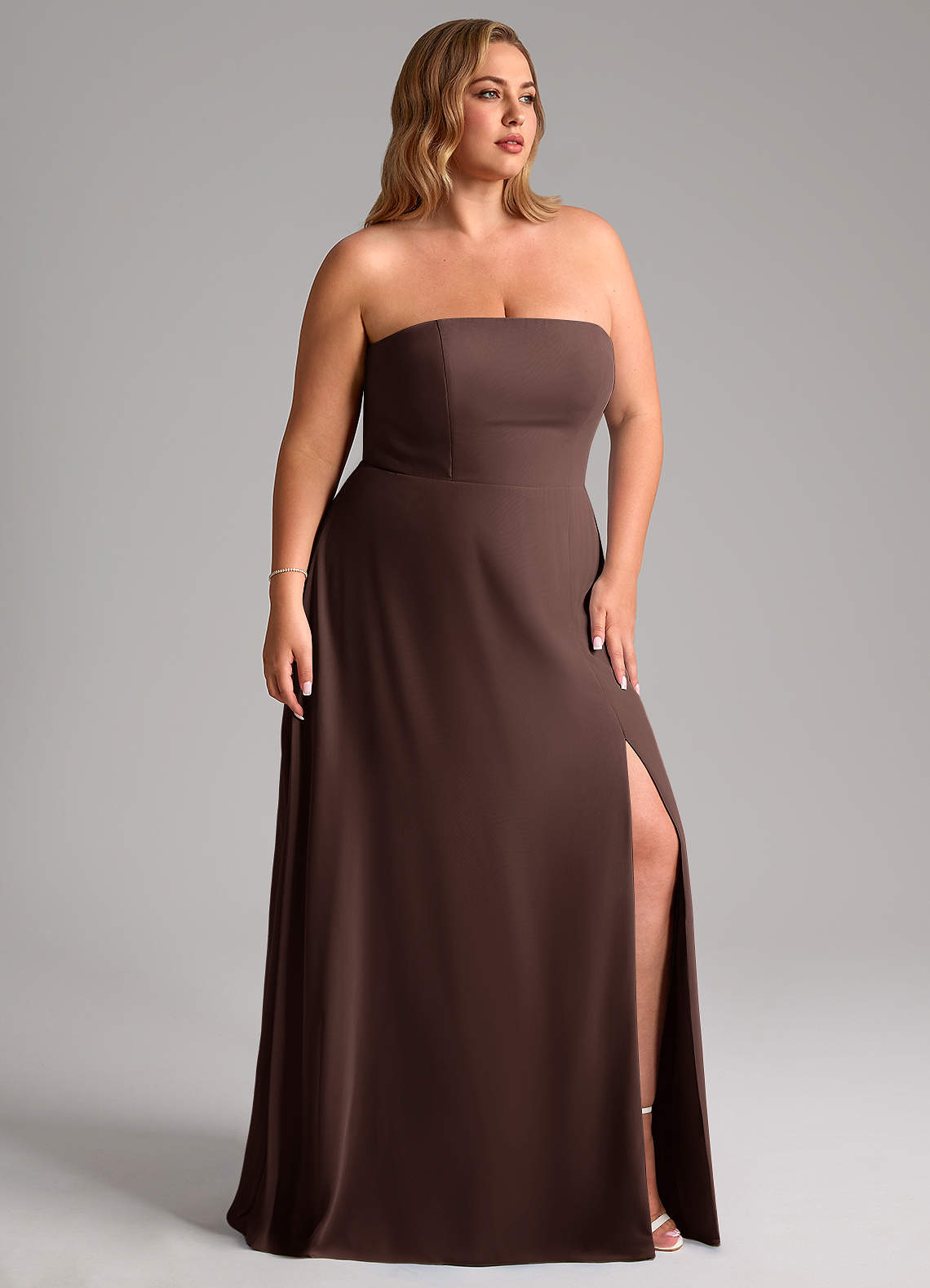 Azazie Wren Abiti da Damigella Abito Convertibile A-Line in Chiffon Spacco Laterale Ganache image10