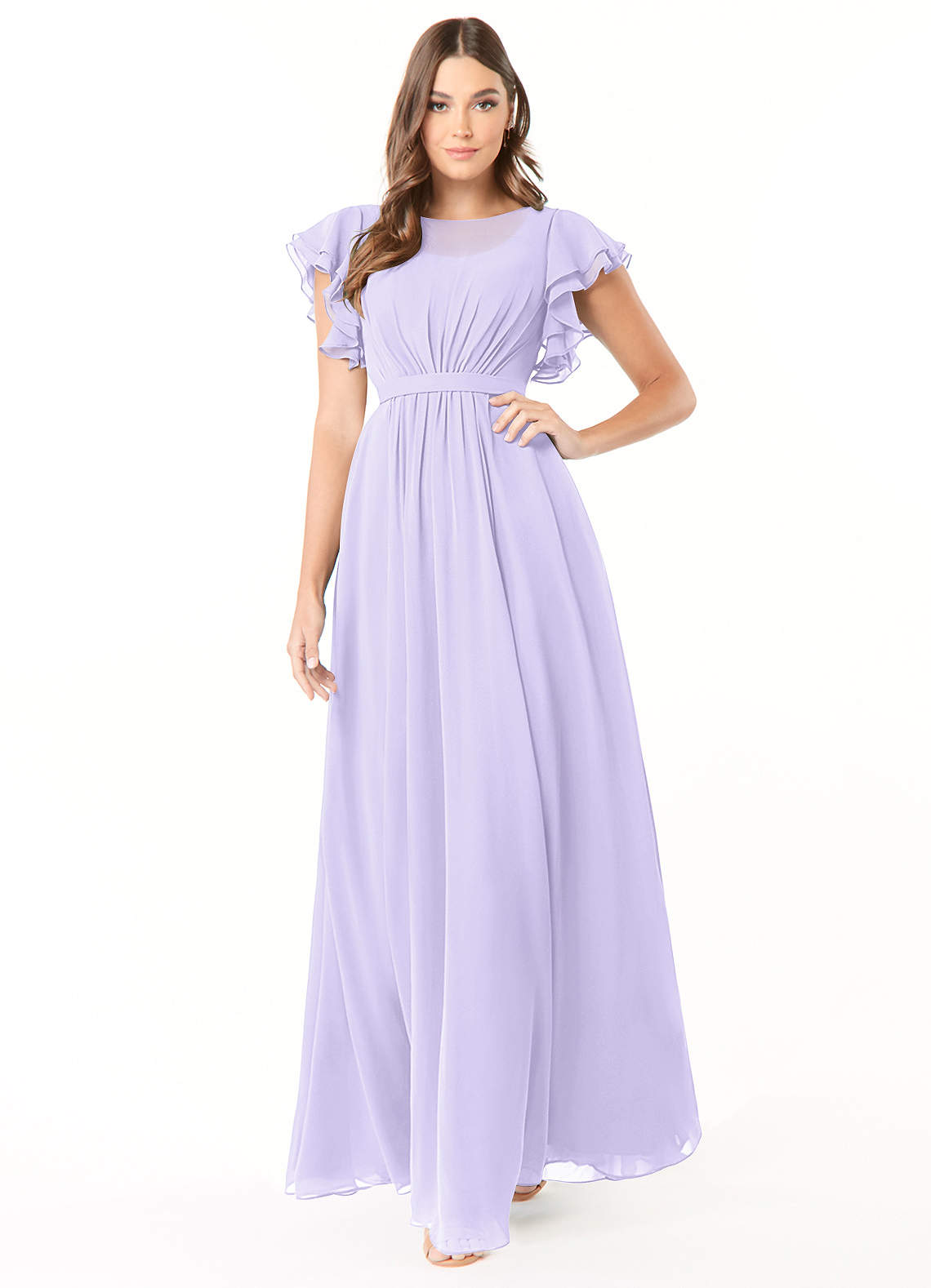 Azazie Daphne Modest Bridesmaid Dresses A-Line Ruffled Chiffon Floor-Length Dress image1