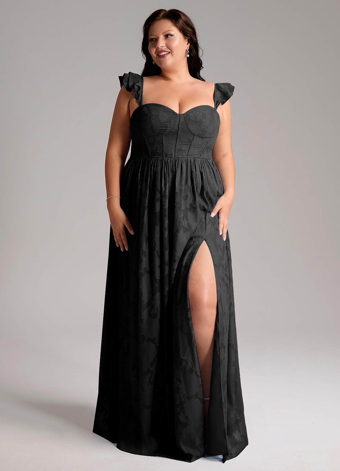 Azazie Denisse Bridesmaid Dresses Black A-Line Ruched Floral Burnout Dress image8