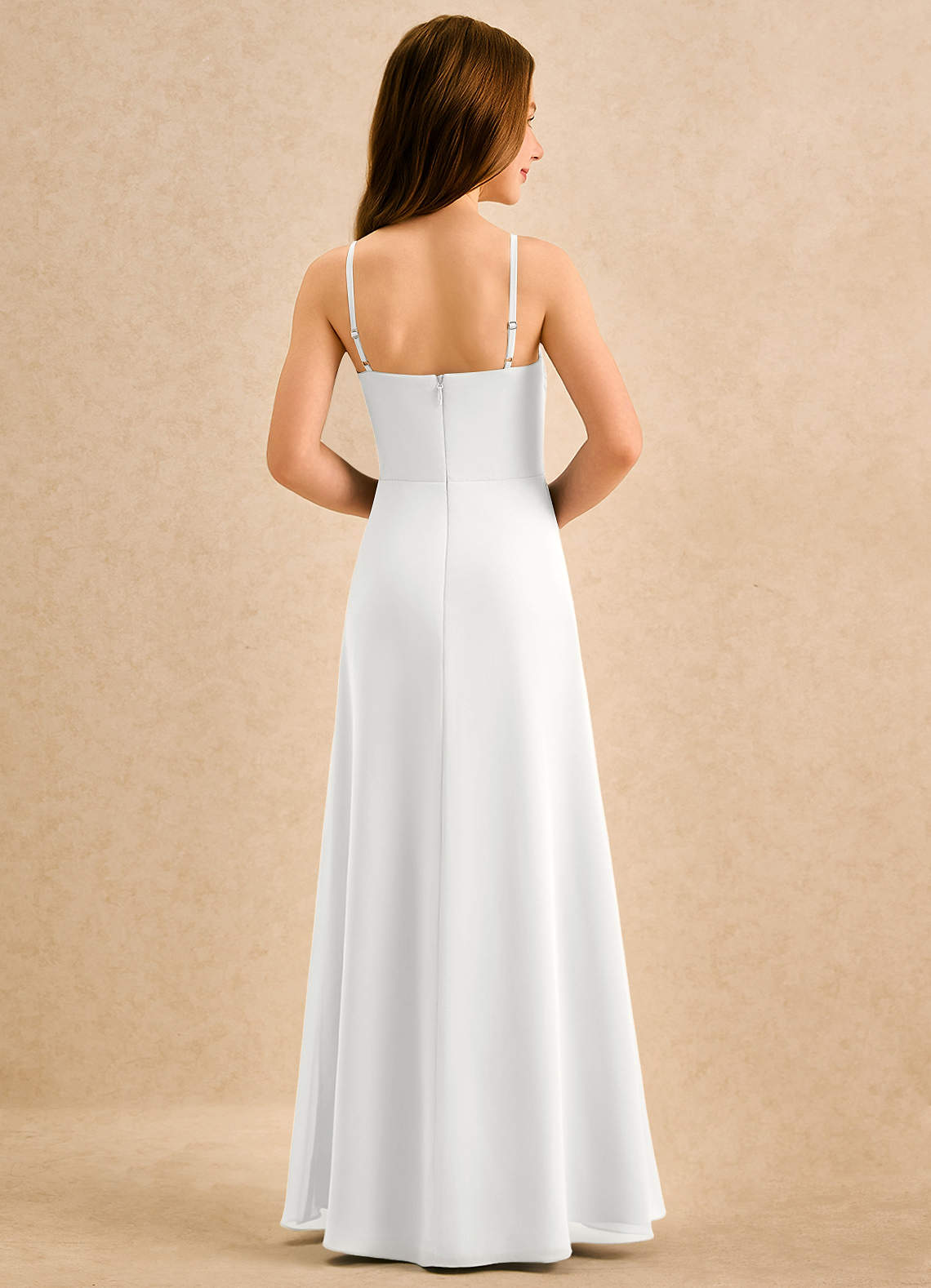 Azazie lolly Girls Formal Robe Demoiselle D'honneur Fillette Robe Trapèze en Mousseline de soie Plissée Blanc image1