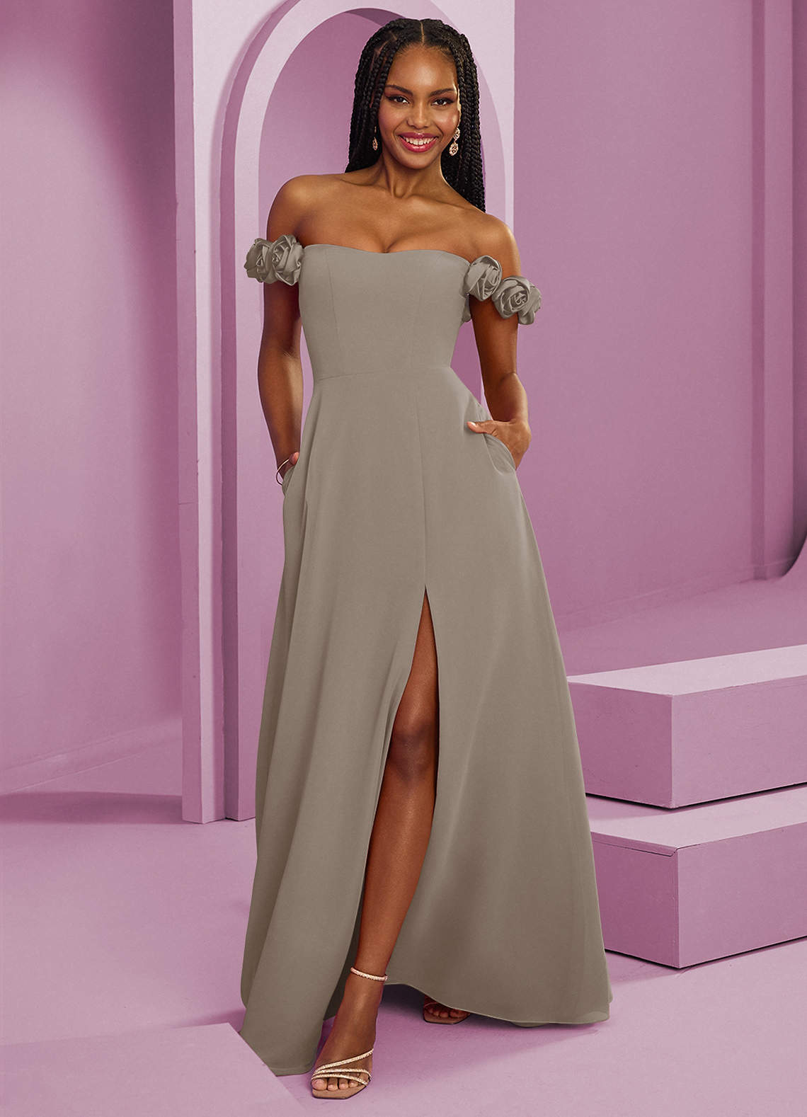 Barbie ♥ Azazie Vestidos de damas de honor Vestido de Gris Pardo de Gasa de Corte en A Convertible con Vestidos sin tirantes image1