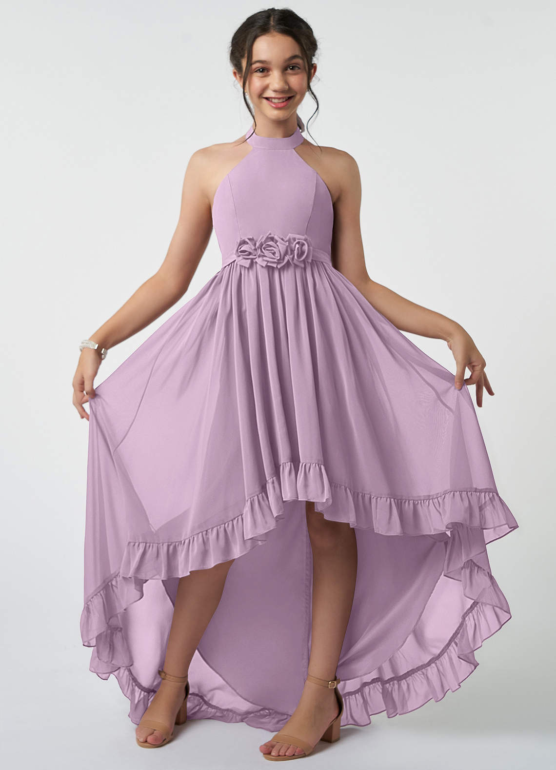 wisteria junior bridesmaid dresses Sleeveless A Line Chiffon Lace Junior Bridesmaid Dress, Azalea main image 1