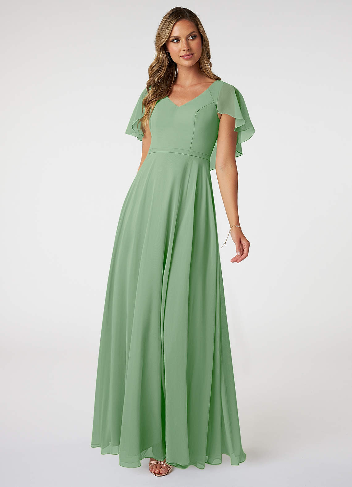 Azazie Jamie Bridesmaid Dresses Matcha A-Line Chiffon Dress image1