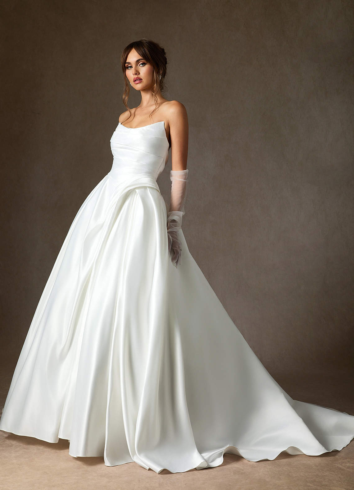 Azazie Adelise Wedding Dresses Diamond White Ball-Gown Strapless Satin Dress image4