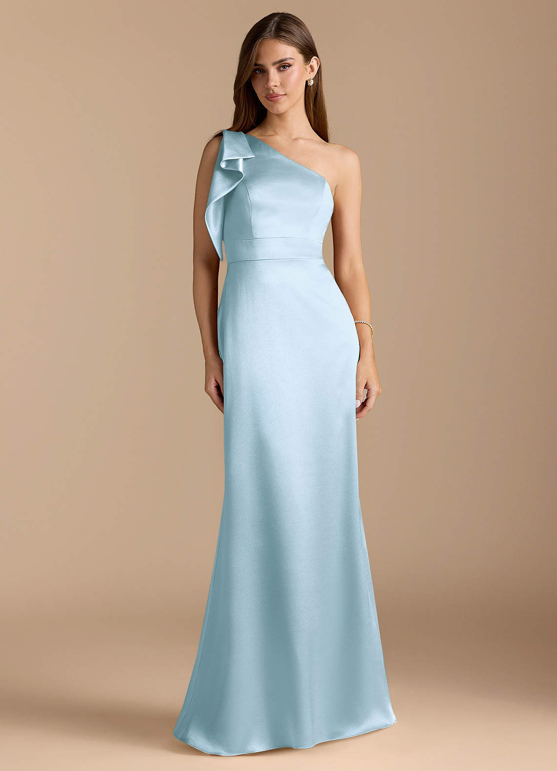 Azazie Rinna Robes de demoiselle d'honneur Robe Sirène en Satiné métallisé Rayé Bleu Ciel image1