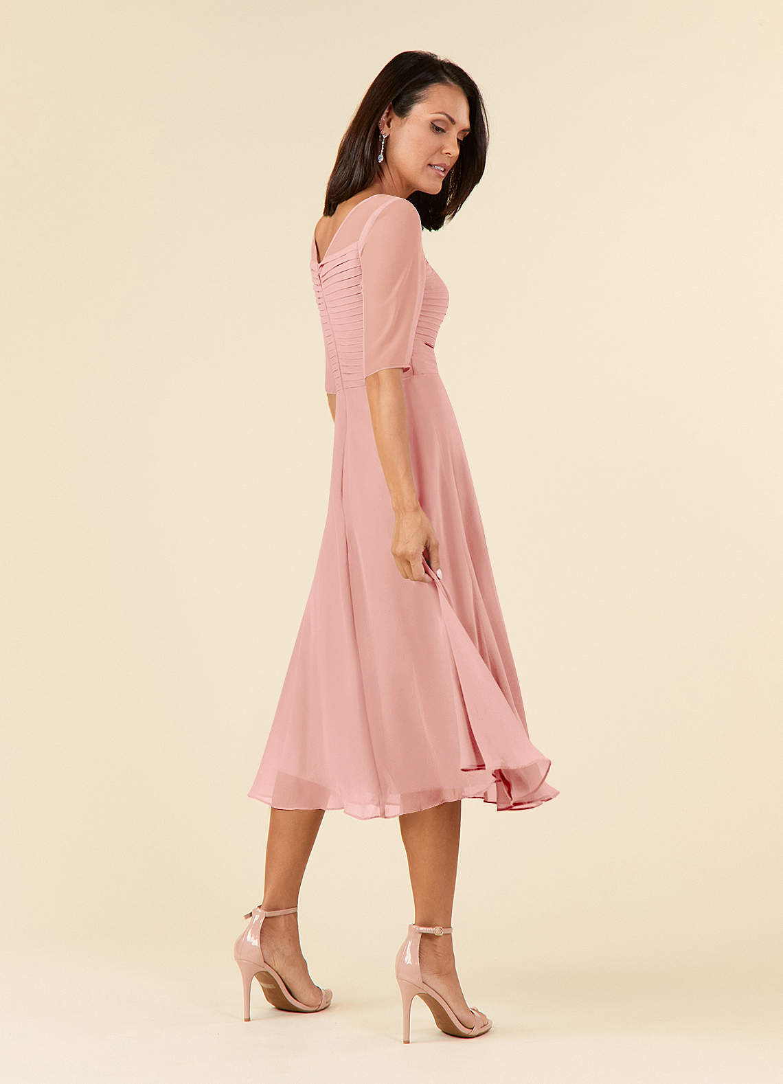 Azazie Naomi Rosette A-Line Boatneck Pleated Chiffon Dress