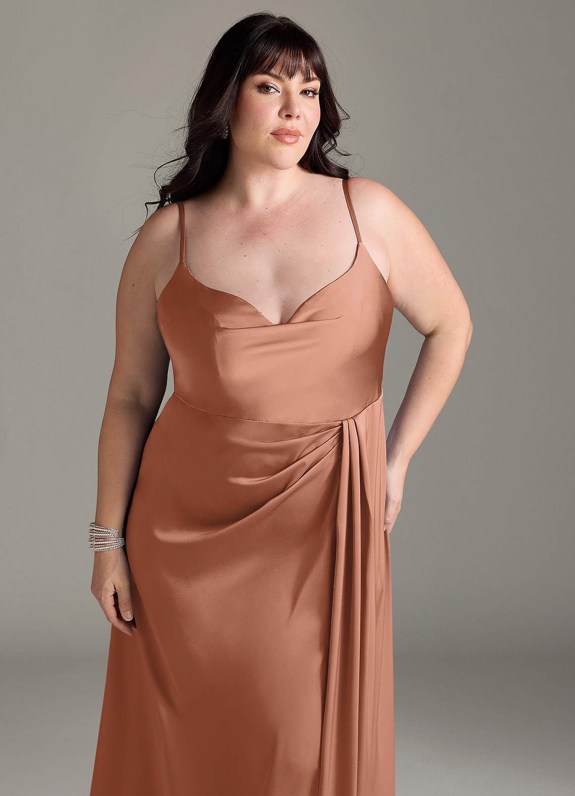 Azazie Brielle Ready to Ship Bronzer Stretch Satin Bridesmaid