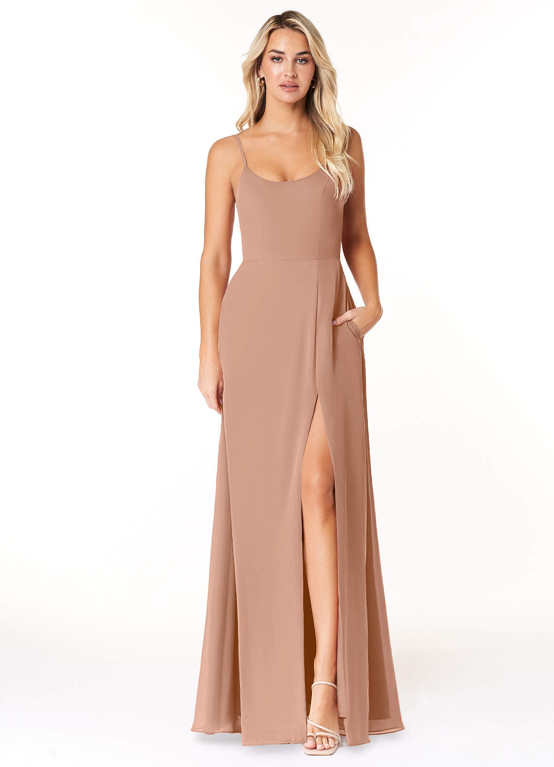 Azazie Moira Bridesmaid Dresses Champagne Rose A-Line Scoop Chiffon Dress image1