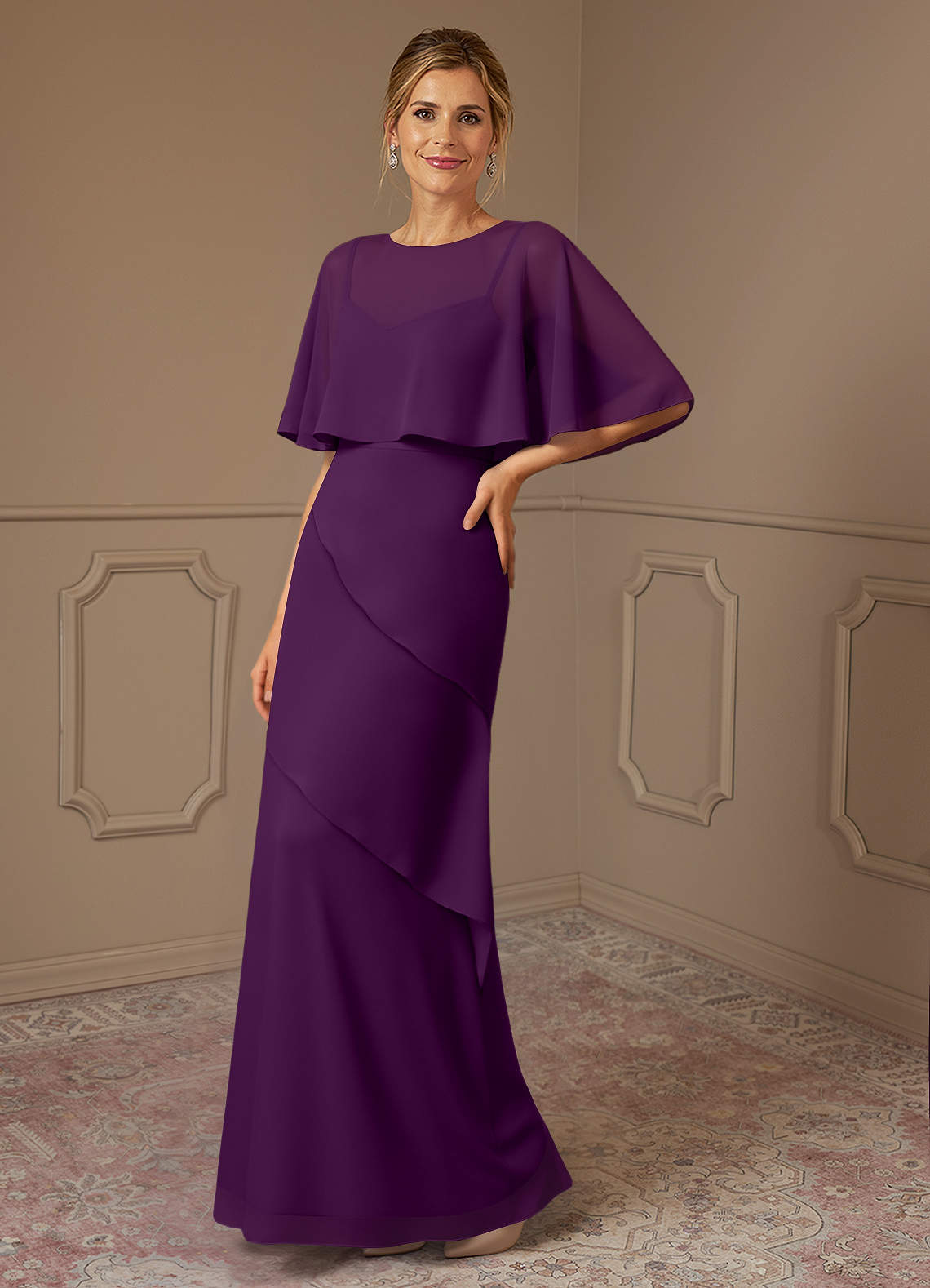 Azazie Bowie Mère de la mariée Robes Robe Trapèze en Mousseline de soie Grain De Raisin image1