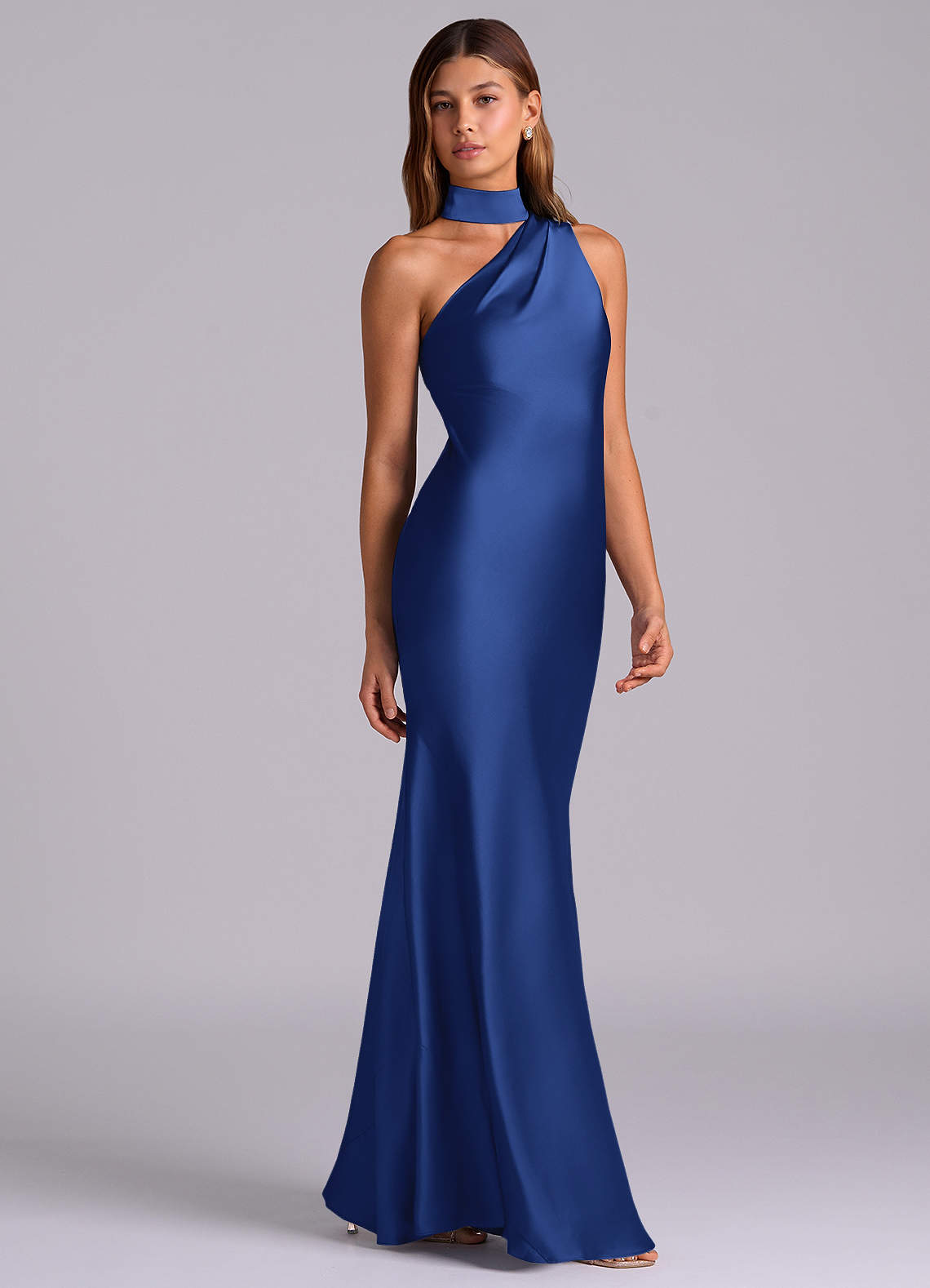 royal blue one shoulder bridesmaid dress KissProm