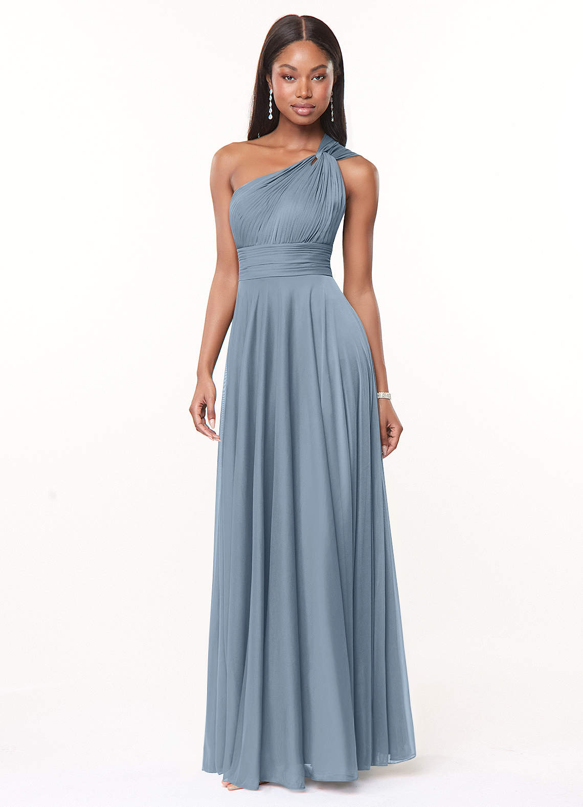 Blue one fashion shoulder bridesmaid dress