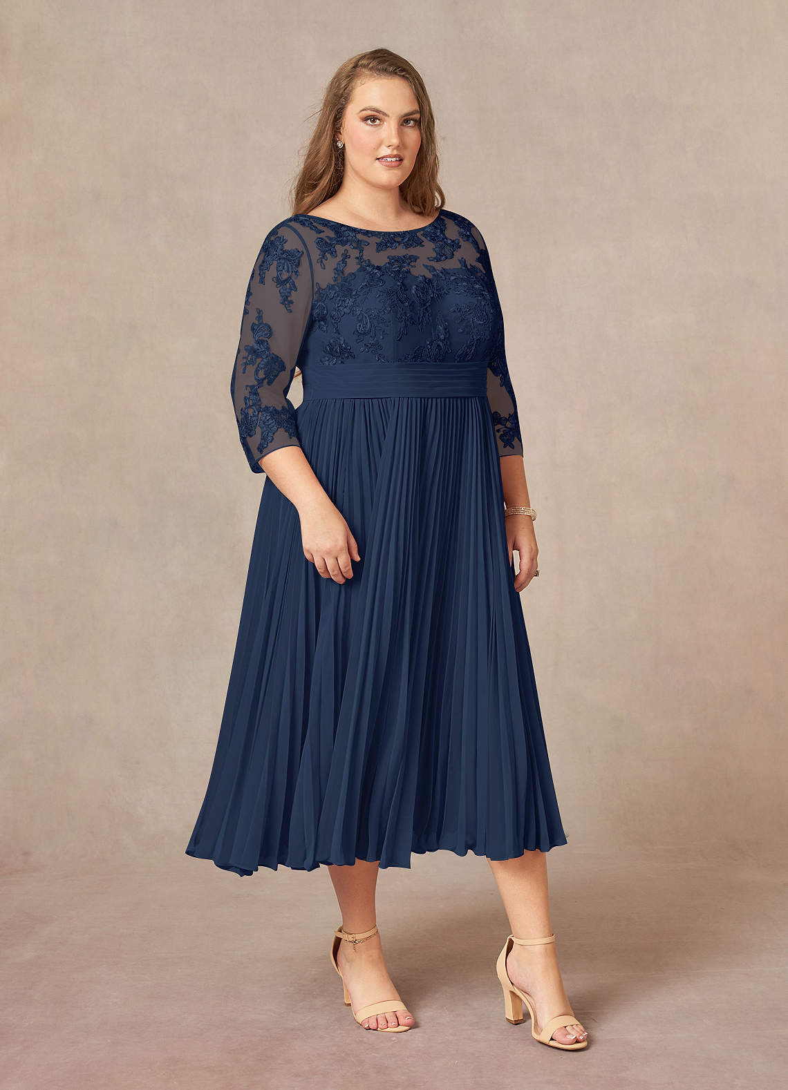 Azazie Tutu Mother of the Bride Dresses Dark Navy A-Line Boatneck Lace Chiffon Dress image3