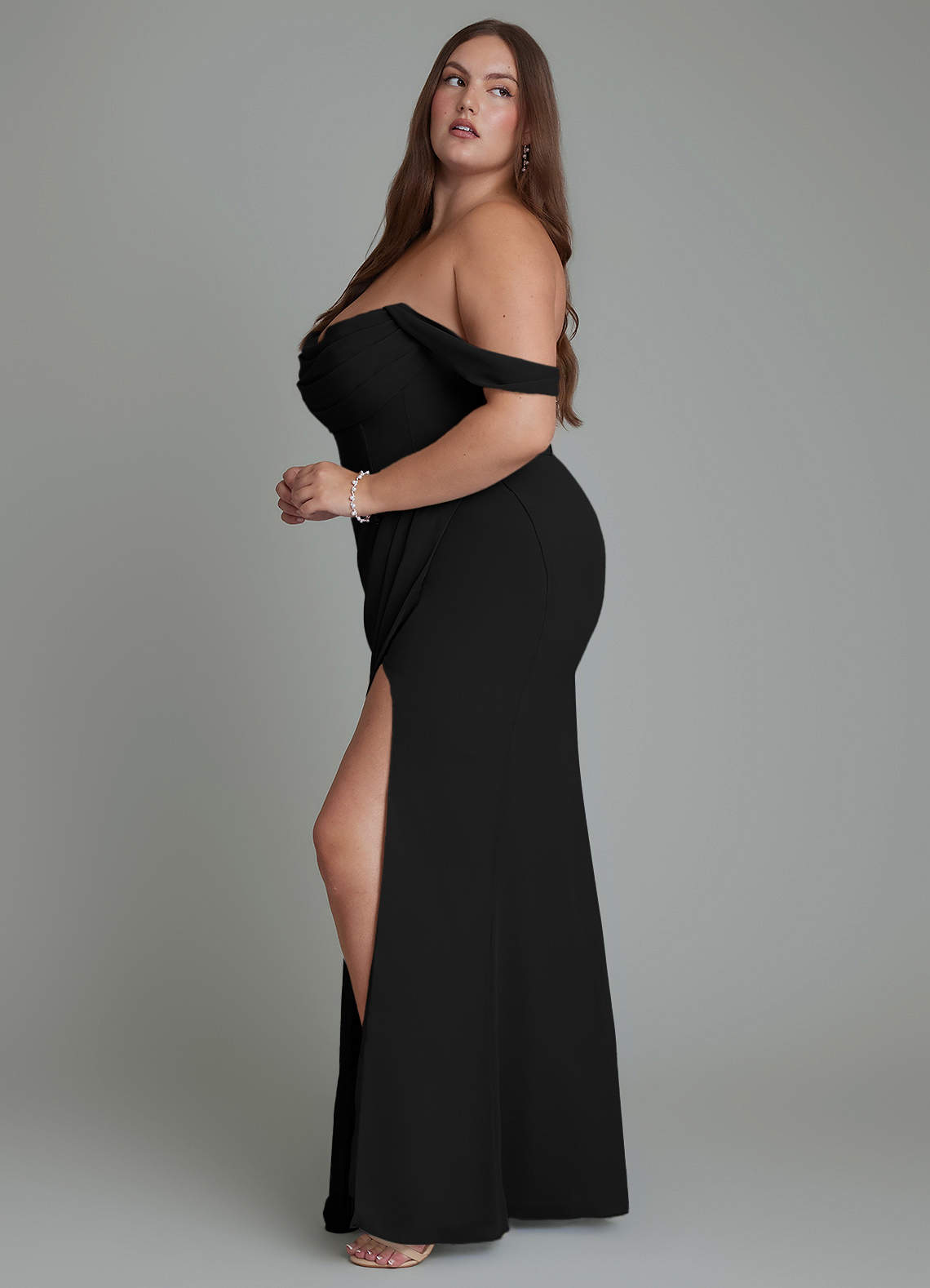 Azazie Johana Bridesmaid Dresses Black Mermaid Off the Shoulder Chiffon Convertible Dress image12