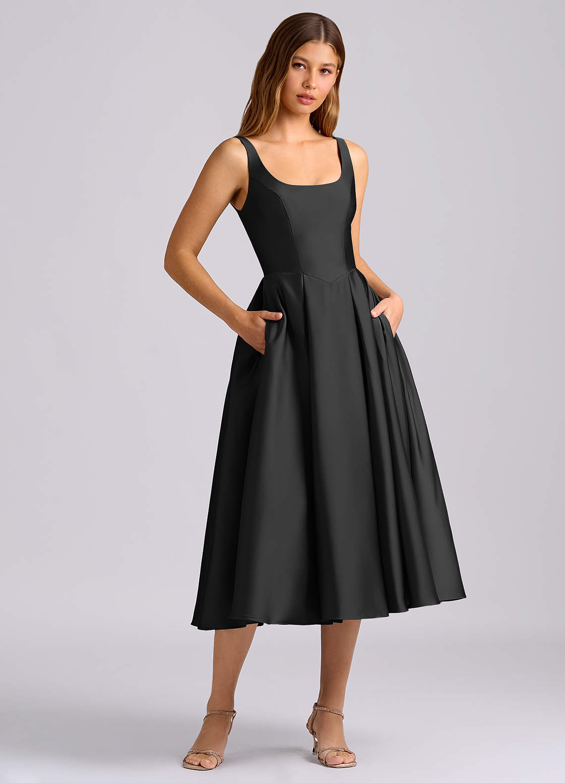 black tea length dresses bridesmaid Azazie Amalie Black Floral Burnout Bridesmaid Dresses