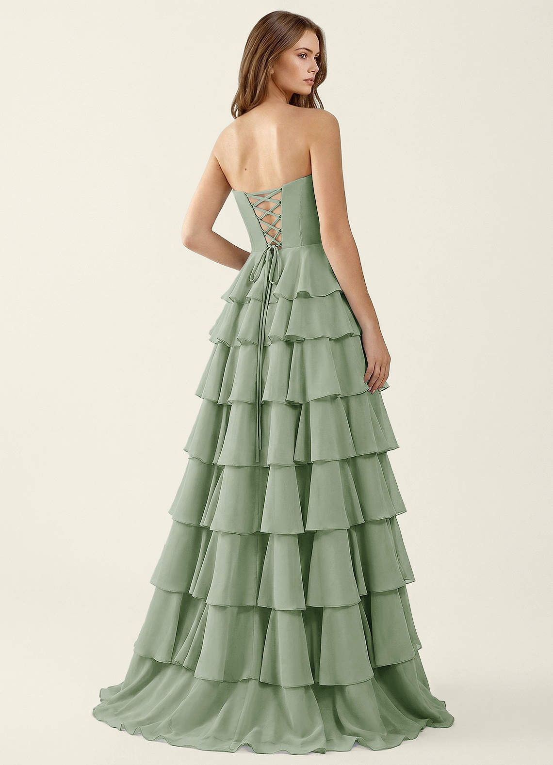 Serafina Light Green Chiffon Ruffled A-line Prom Dress | Azazie