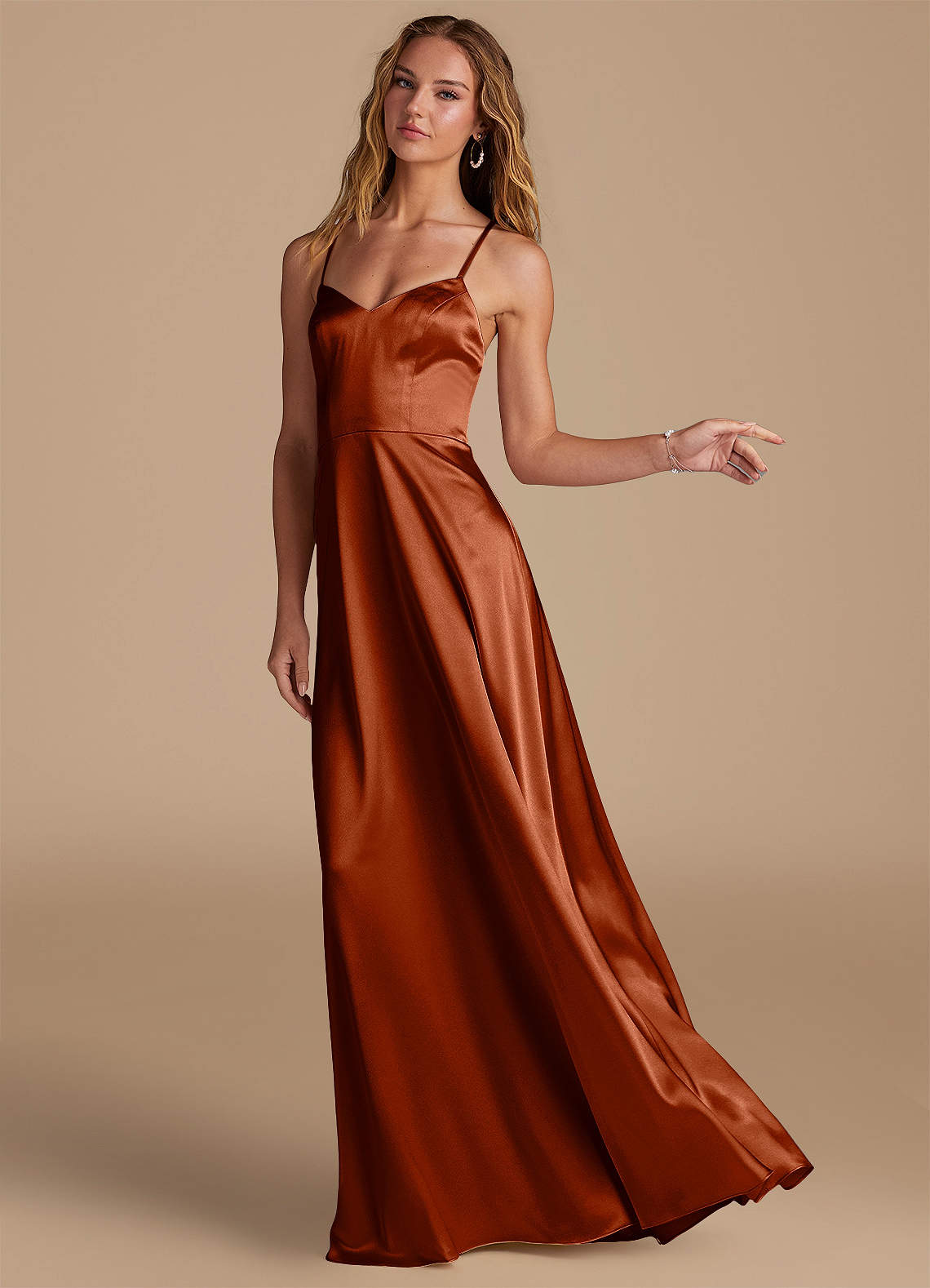 Azazie A-Line Sweetheart Floor-Length Metallic Satin Bridesmaid Dresses Auburn
