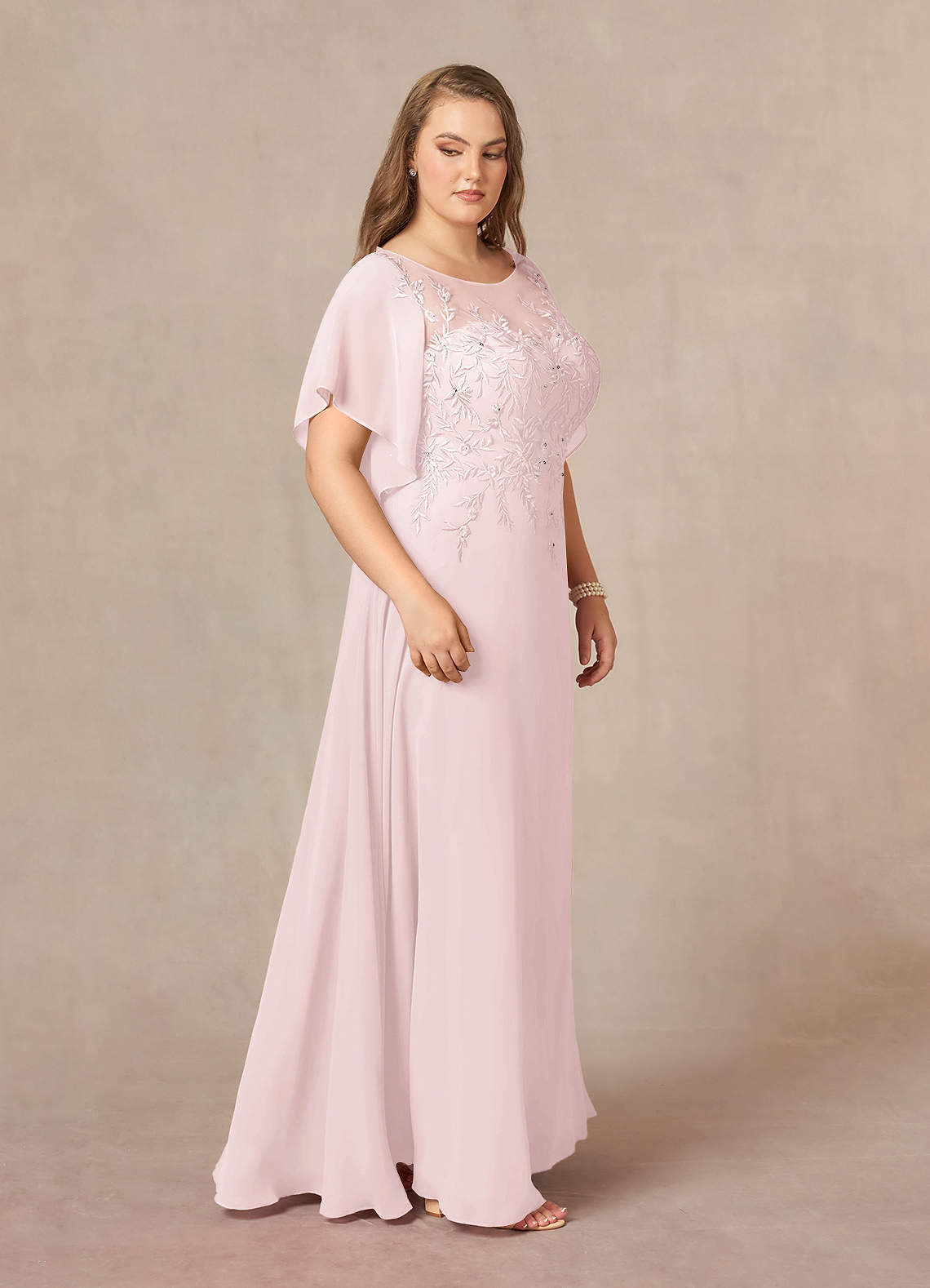 Azazie Plus Size A Line Princess Boat neck Floor Length Chiffon Mother of Groom Bride Dresses Blushing Pink