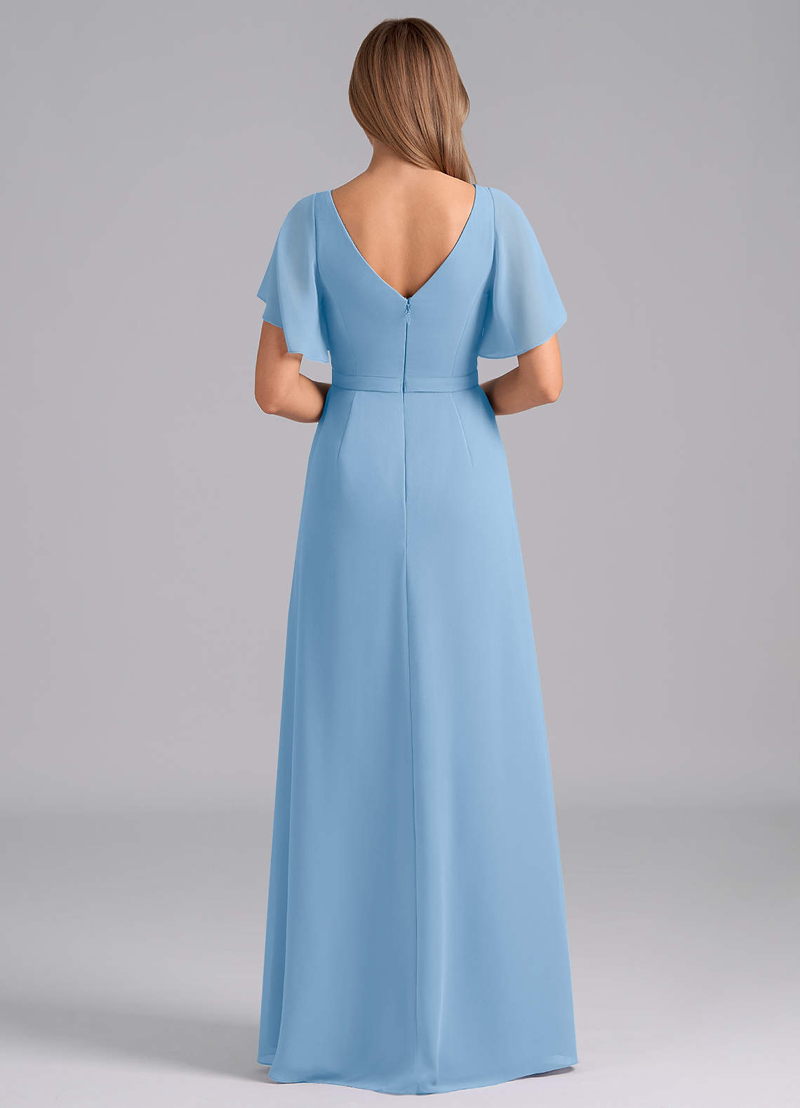 Azazie Ambrosia Bridesmaid Dresses Powder Blue A-Line Pleated Chiffon Dress image5