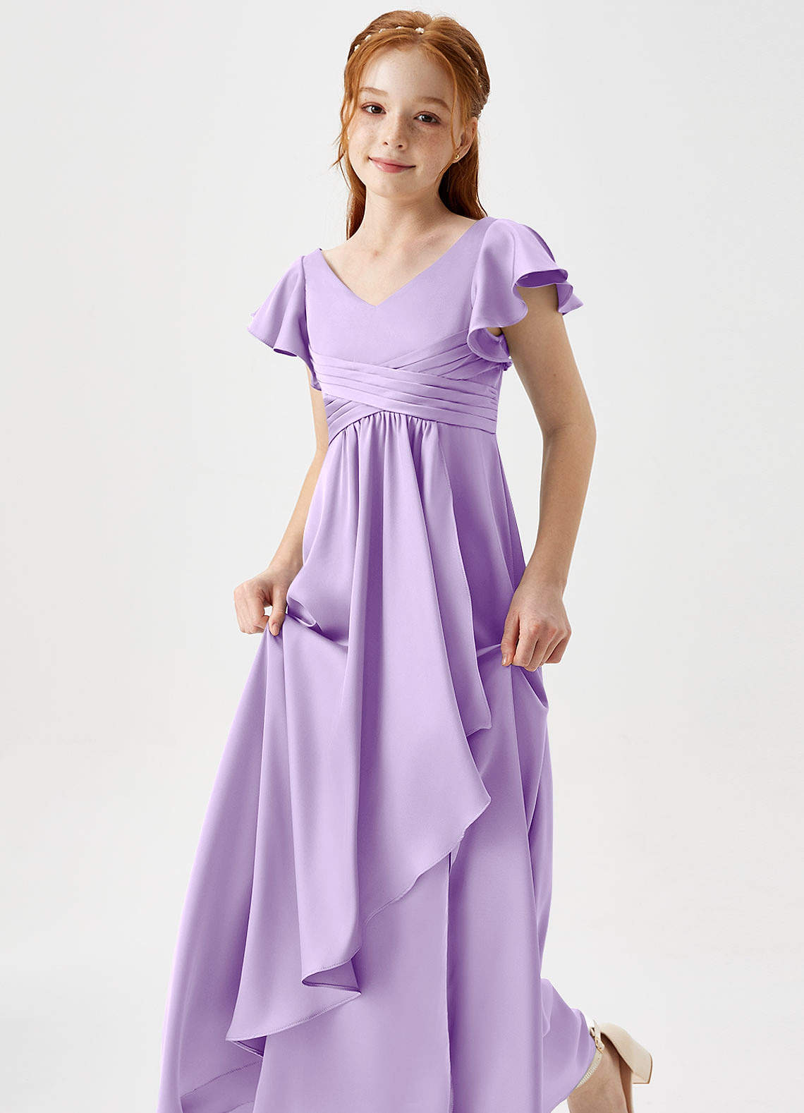 taffeta junior bridesmaid dresses Lavetir Dusty Rose A-Line/Princess One-Shoulder Asymmetrical Pleats Junior Bridesmaid Dresses 2026
