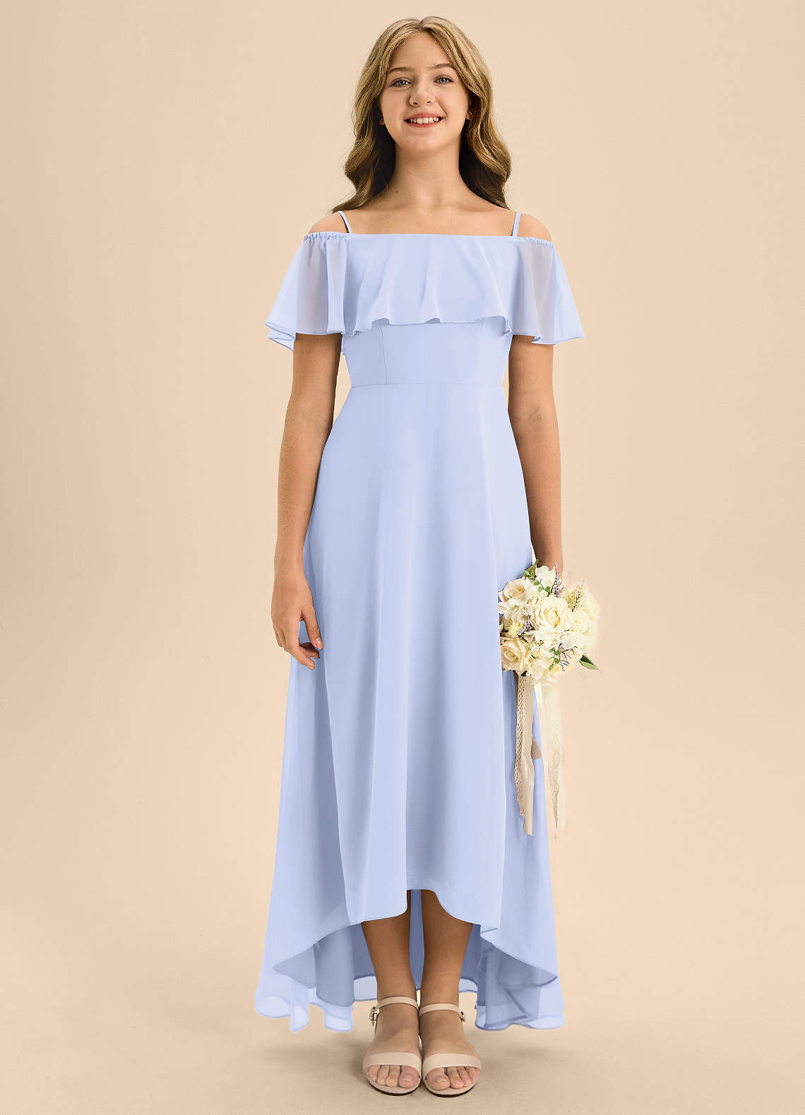 Azazie Maggie Junior A-Linie Schulterfrei Chiffon Kleid Lavendel image1