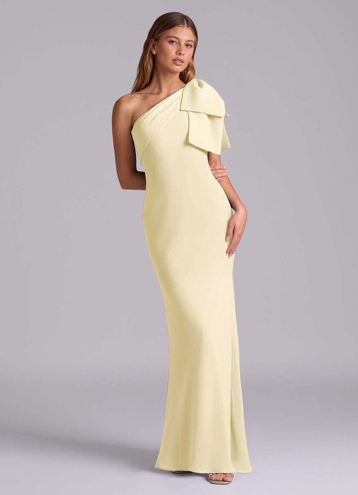Azazie Yuanna Bridesmaid Dresses Lemon Sorbet Mermaid One Shoulder Chiffon Dress image2