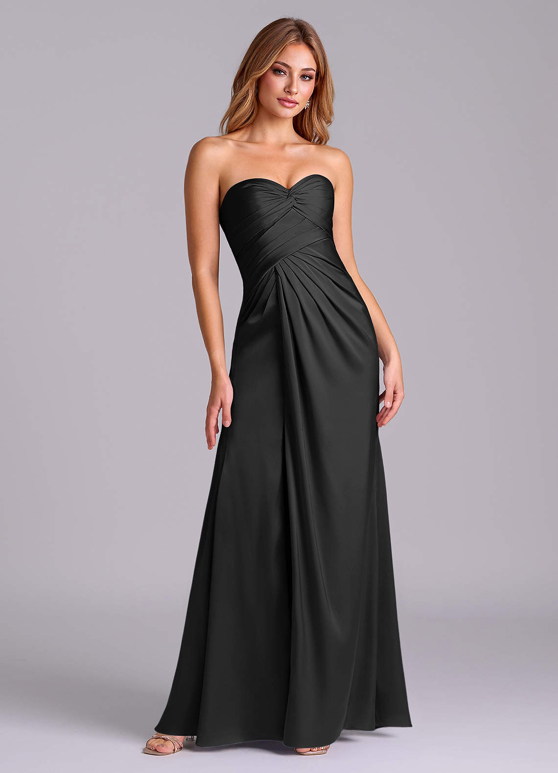 Azazie Sabrine Ready to Ship Black Stretch Satin Bridesmaid