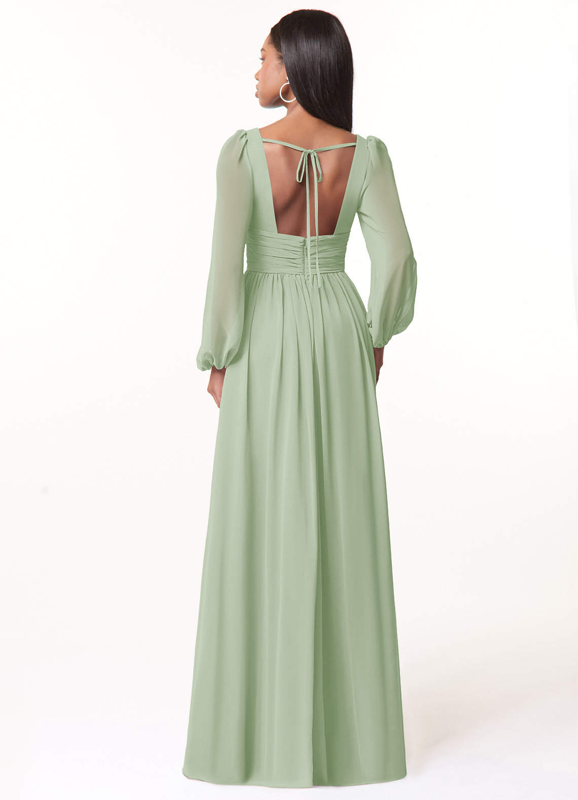 Azazie Norah Bridesmaid Dresses Dusty Sage A-Line V-Neck Long Sleeve Chiffon Dress image1