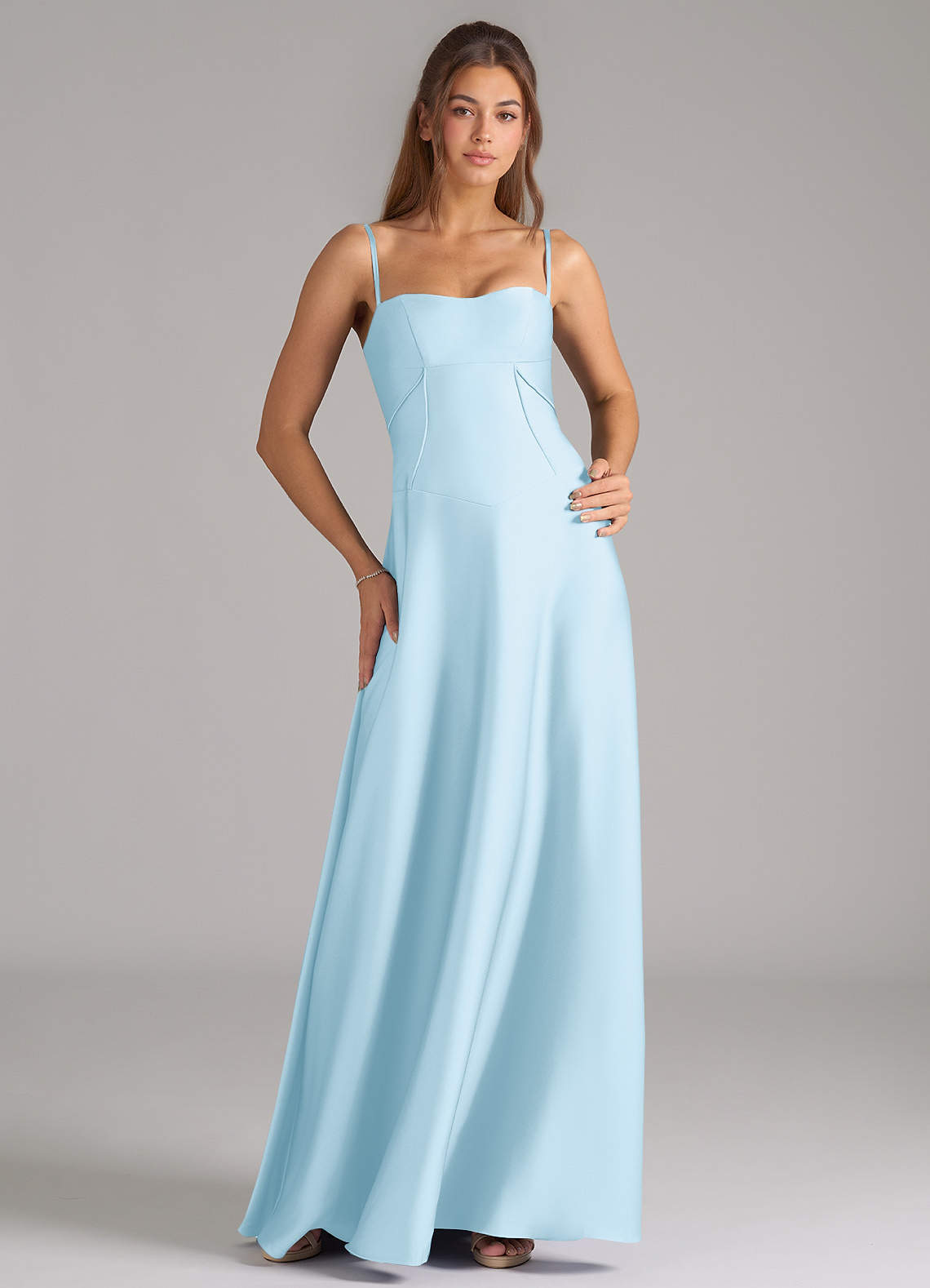 Azazie Valentine Bridesmaid Dresses Sky Blue A-Line Corset Stretch Satin Dress image1