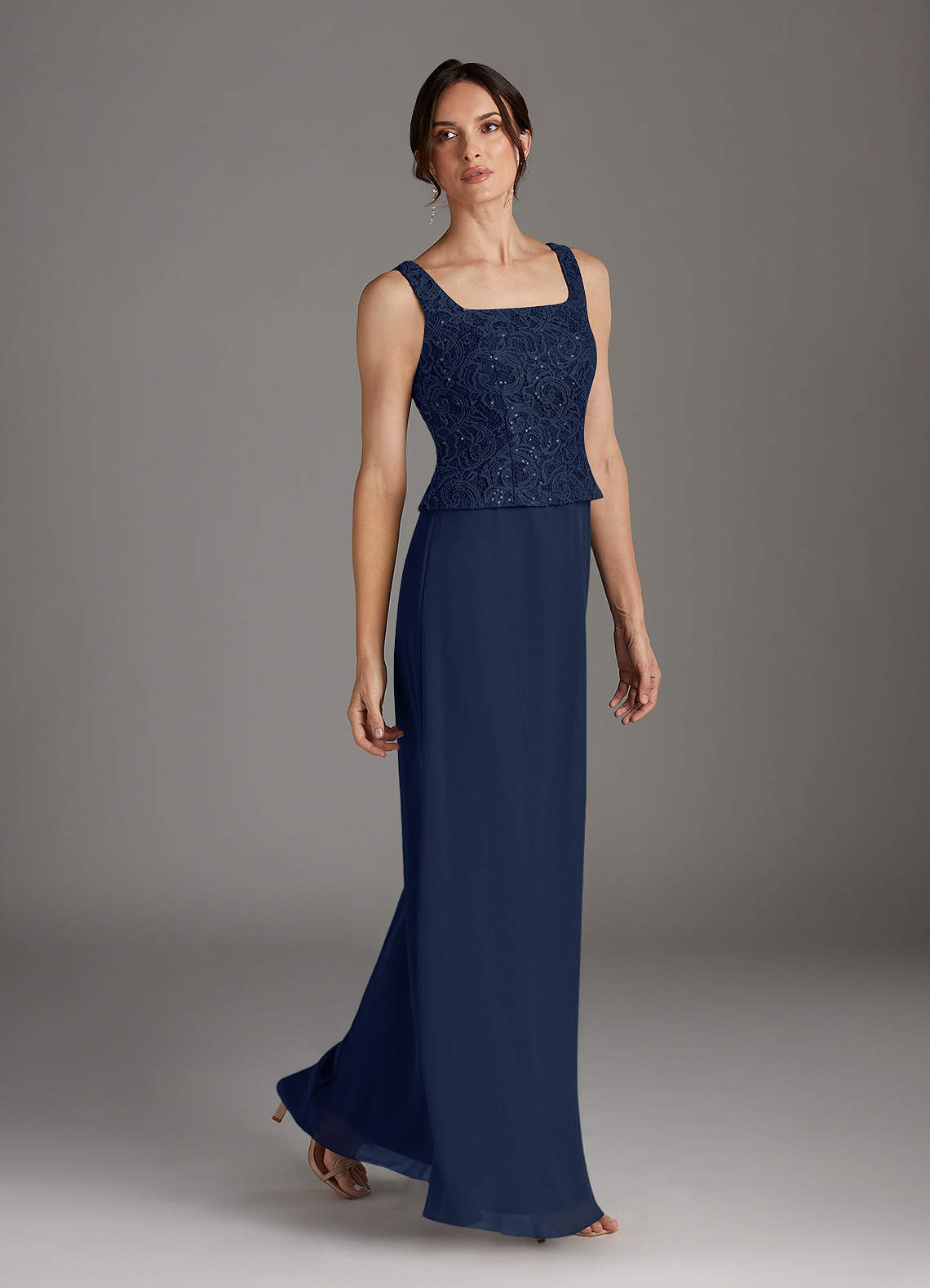 Azazie Cornelia Dark Navy Sheath Square Neckline Sequins Chiffon