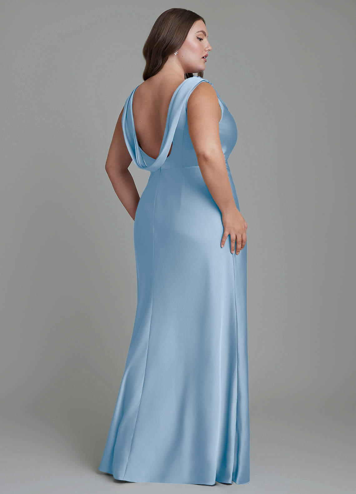 Azazie Kieryn Bridesmaid Dresses Powder Blue Mermaid Pleated Stretch Satin Dress image7