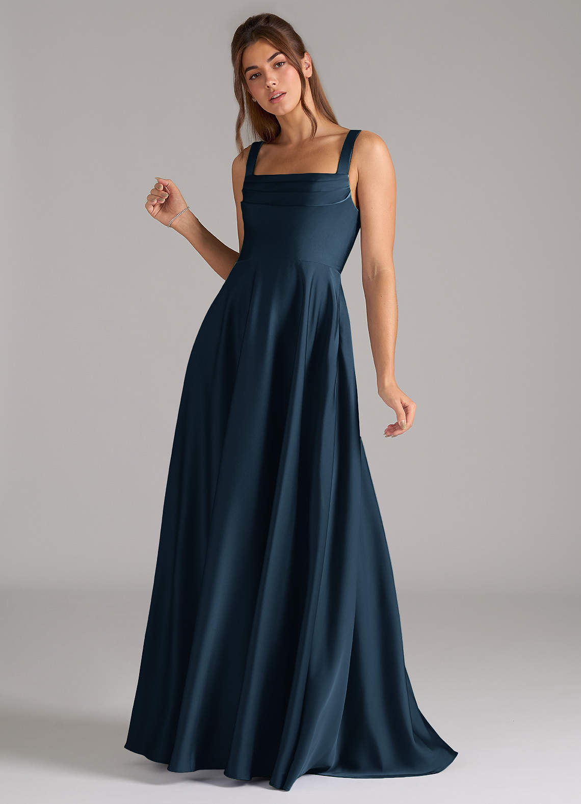 Azazie Shaude Dark Navy Stretch Satin Bridesmaid Dresses