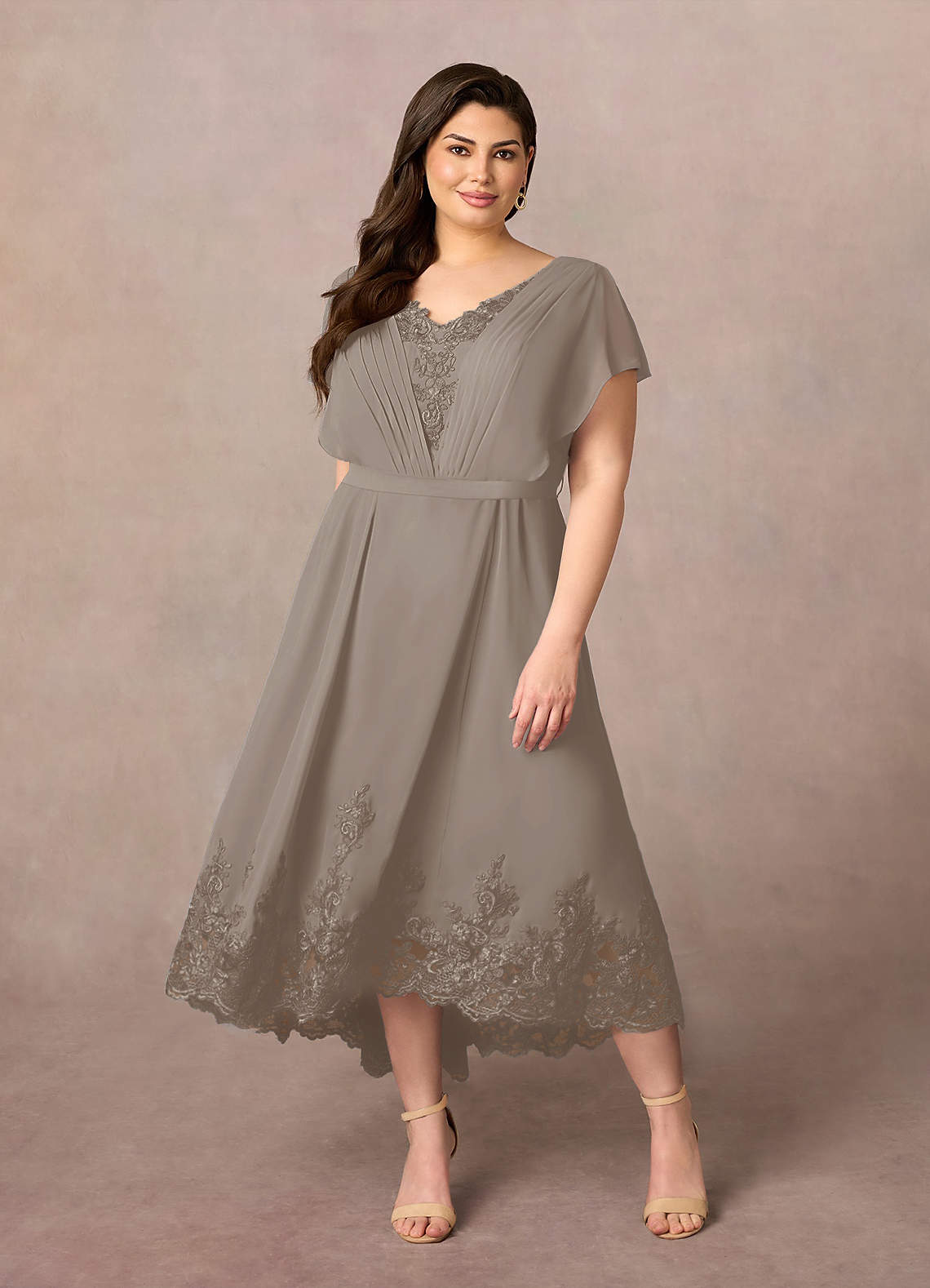 Azazie Palana vestidos de madre de la novia Vestido de Gris Pardo de Gasa de Corte En A con Encaje image1
