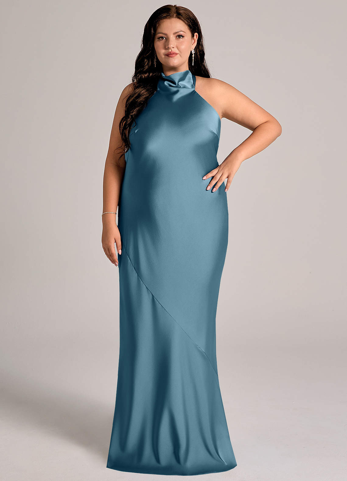 Azazie Velli Bridesmaid Dresses Bermuda Mermaid High Neck Stretch Satin Dress image1