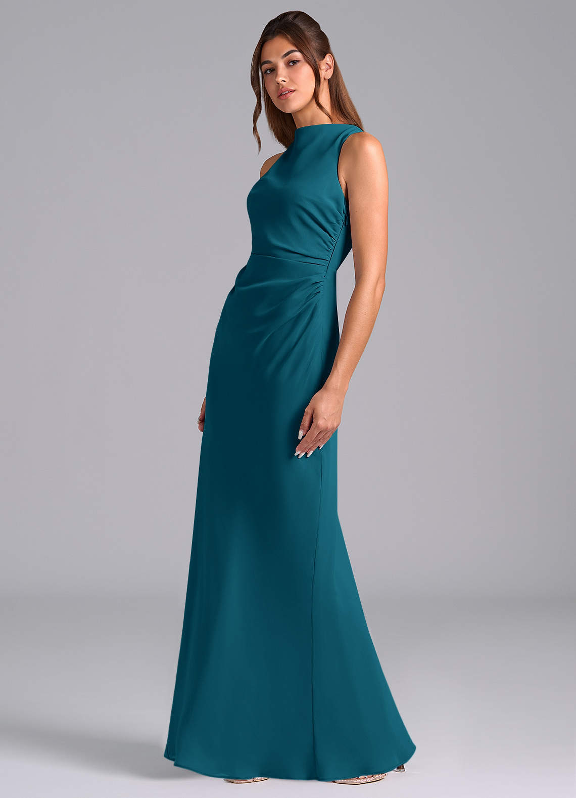 Azazie Evadne Bridesmaid Dresses Ink Blue A-Line Pleated Chiffon Dress image1