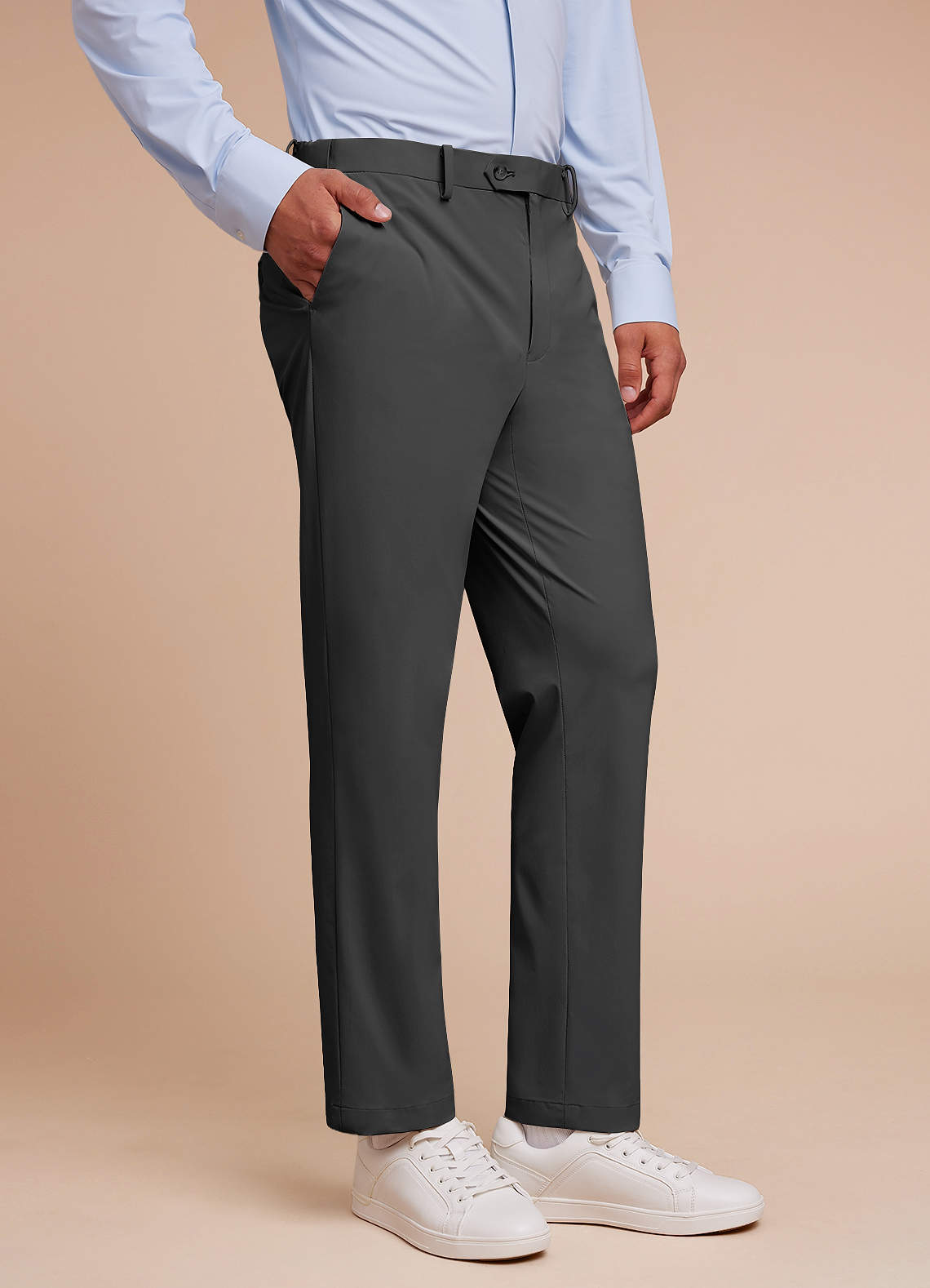 front Vincent Grey Structured High Stretch Dress Pants