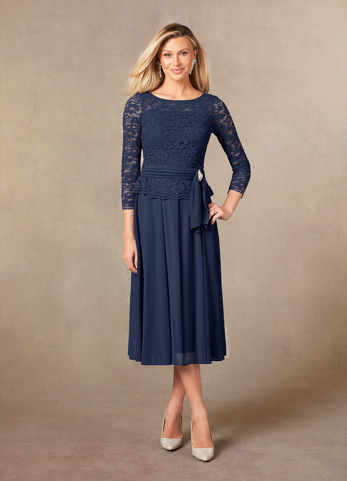 Azazie Charlee Mother of the Bride Dresses Dark Navy A-Line Lace Dress image1