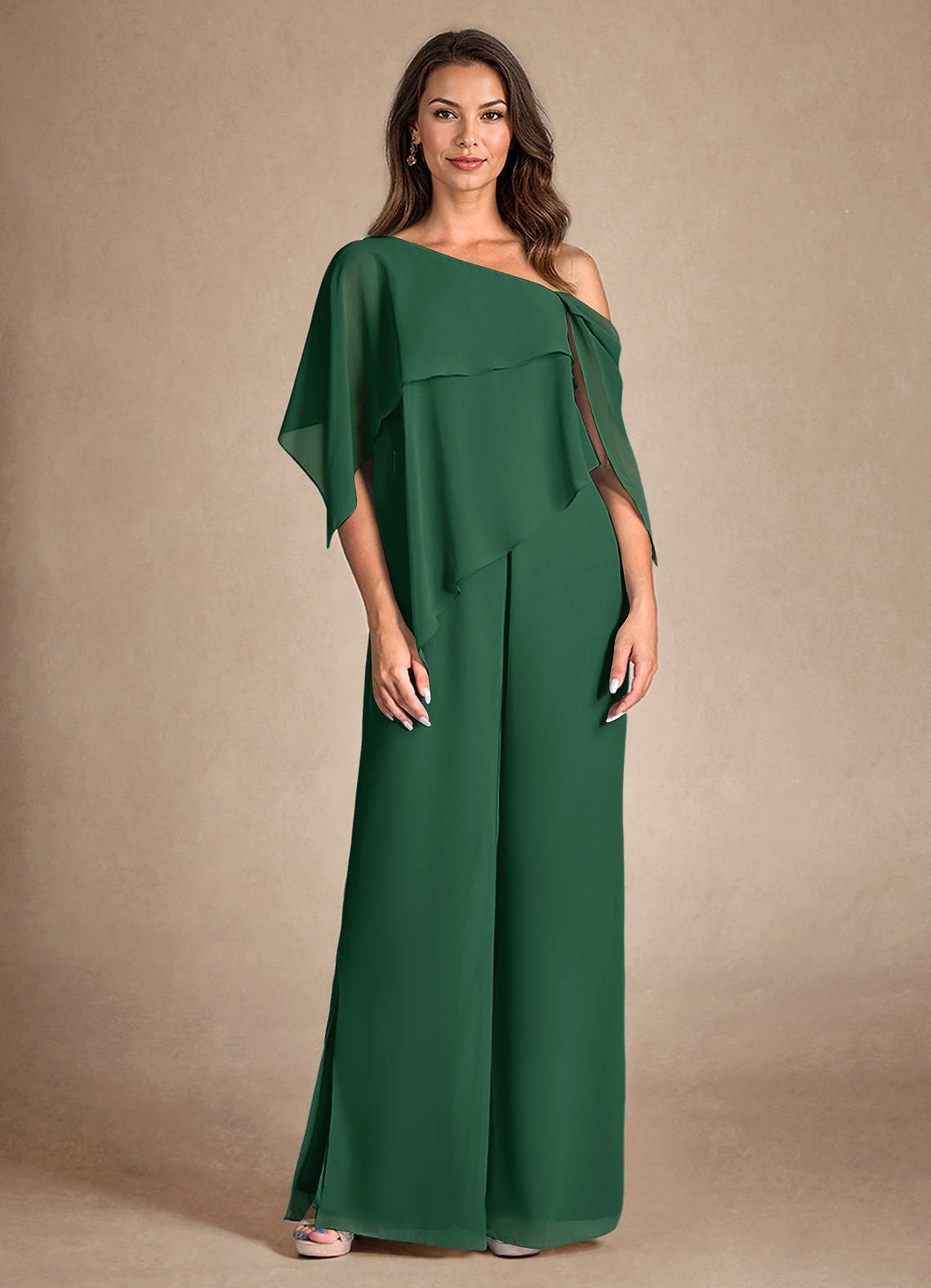 Azazie Halima vestidos de madre de la novia Vestido de Verde Oscuro de Gasa de Mono/Traje de pantalón con Corte Lateral image6