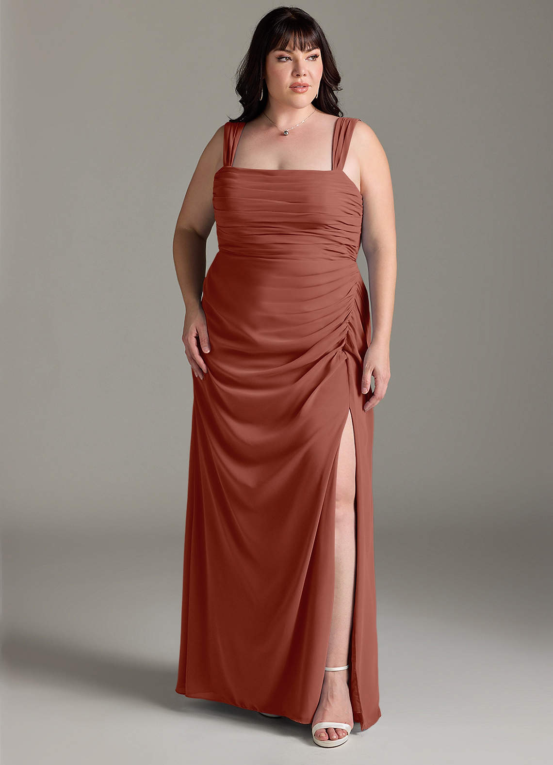 Azazie Jesaphine Bridesmaid Dresses Auburn Sheath Bow Chiffon Dress image7
