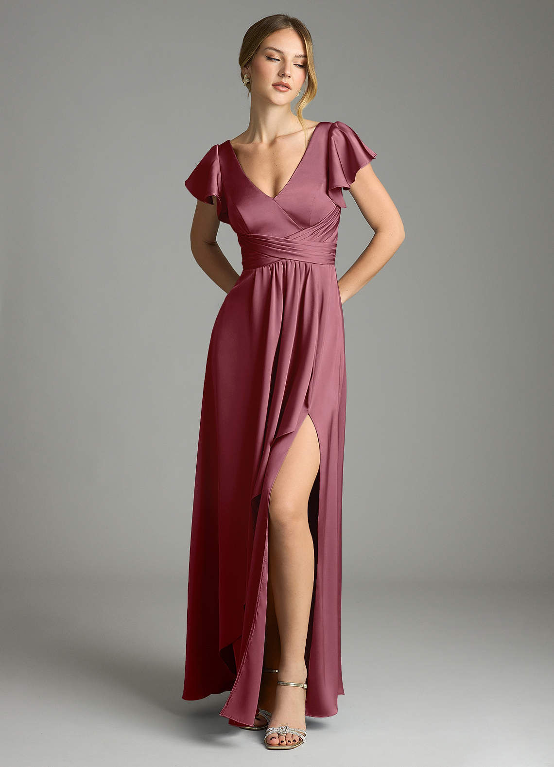 Azazie Omari Bridesmaid Dresses Desert Rose A-Line Stretch Satin Dress image1