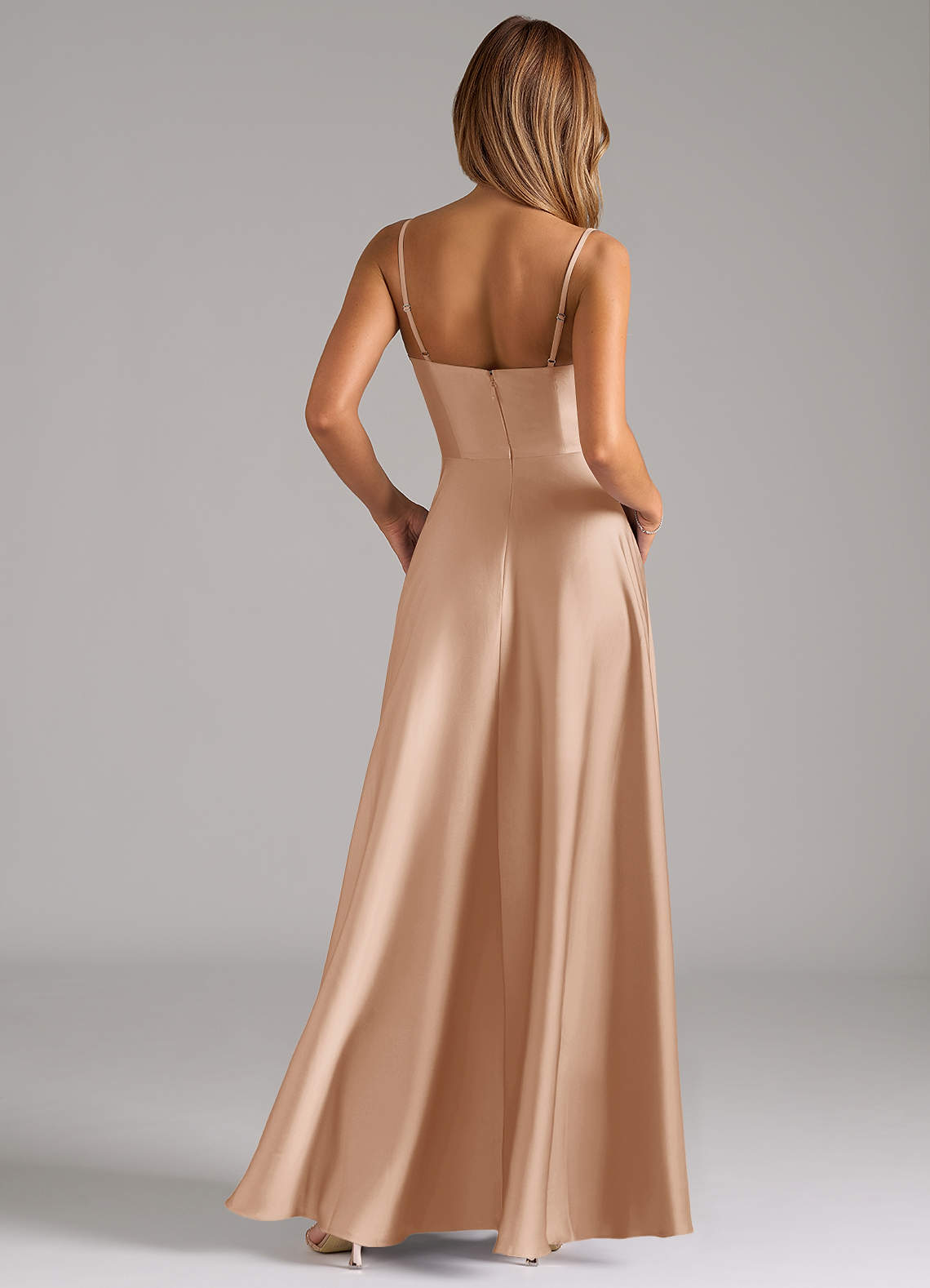 Azazie Elle Bridesmaid Dresses English Rose A-Line Pleated Stretch Satin Dress image6