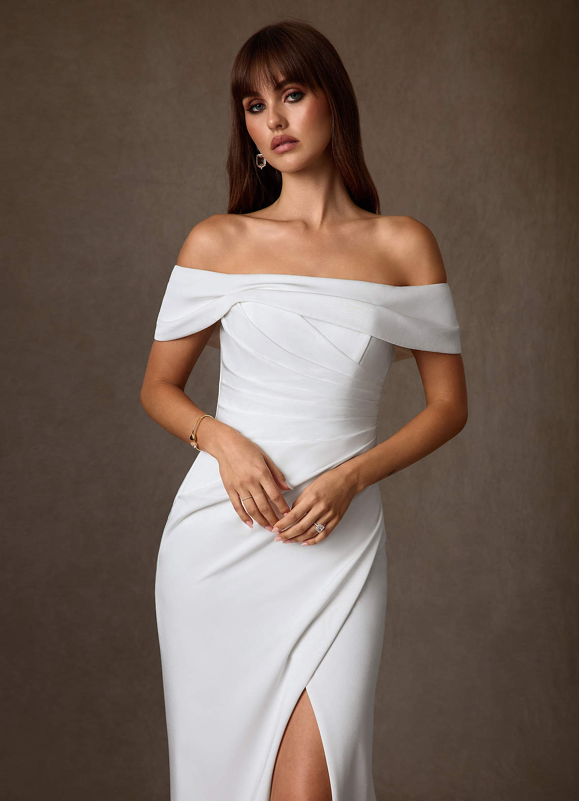 Azazie Chandler Wedding Dresses Diamond White Sheath Crepe Back Satin Dress image8