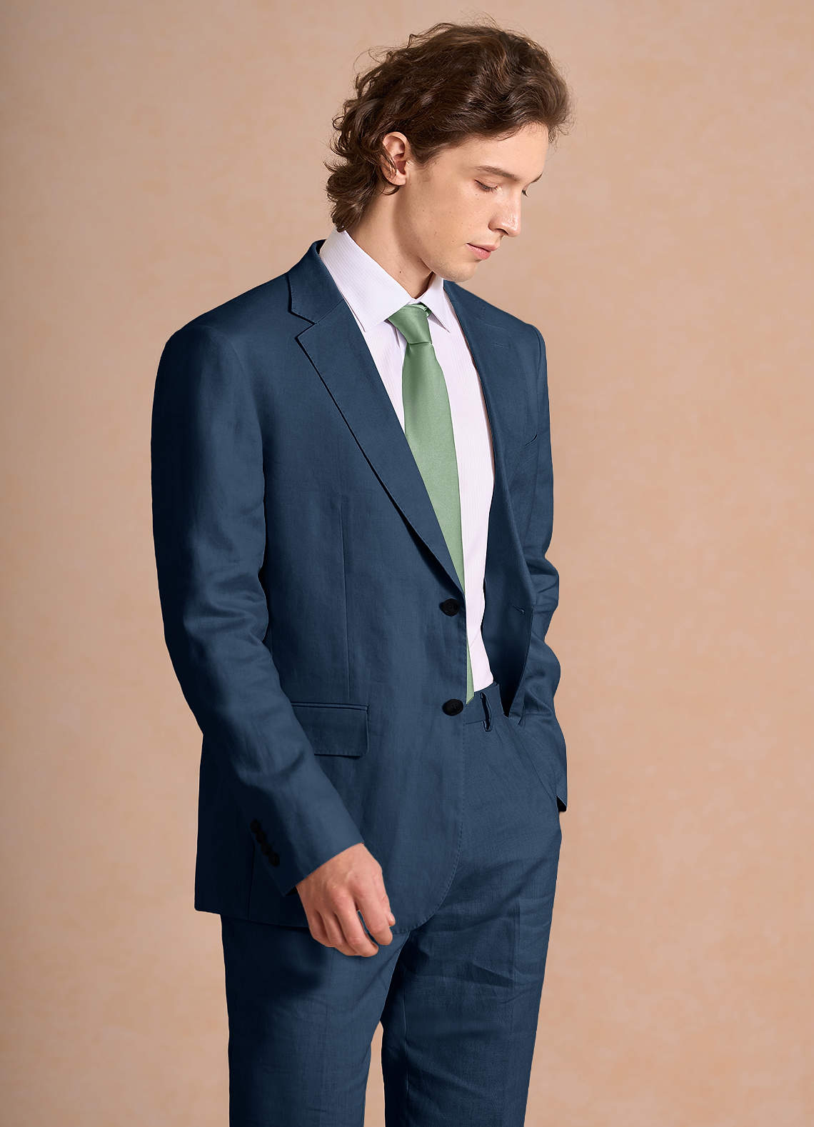 front Harrison Azul Marino Oscuro Chaqueta de traje 100% lino