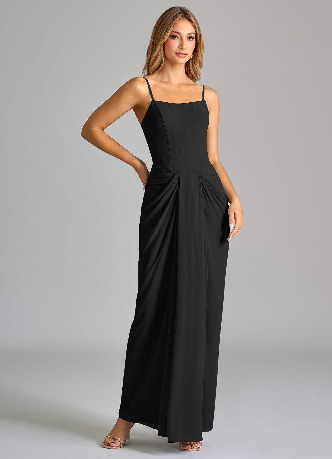 Azazie Anaïs Vestidos de madrinha de casamento Vestir Preto de Chiffon de Bainha com Sem alças image5