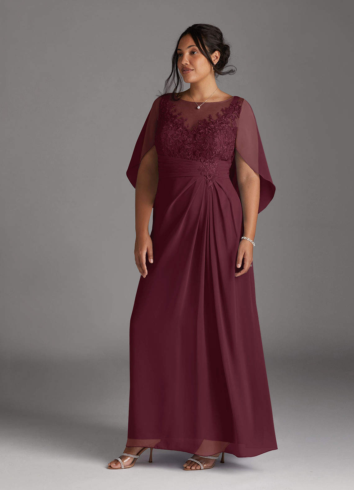 Azazie Hera Mother of the Bride Dresses Cabernet A-Line Lace Capelet Chiffon Dress image8