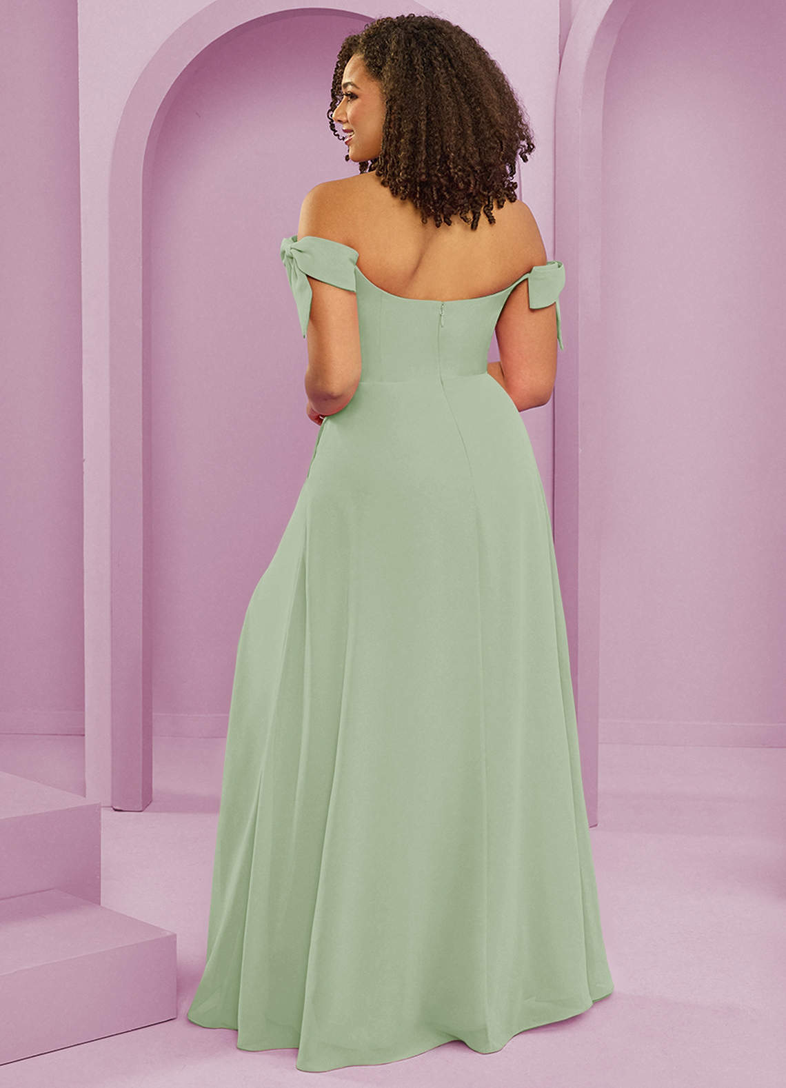 Barbie ♥ Azazie Vestidos de damas de honor Vestido de Salvia Polvorienta de Gasa de Corte en A Convertible con Vestidos sin tirantes image1