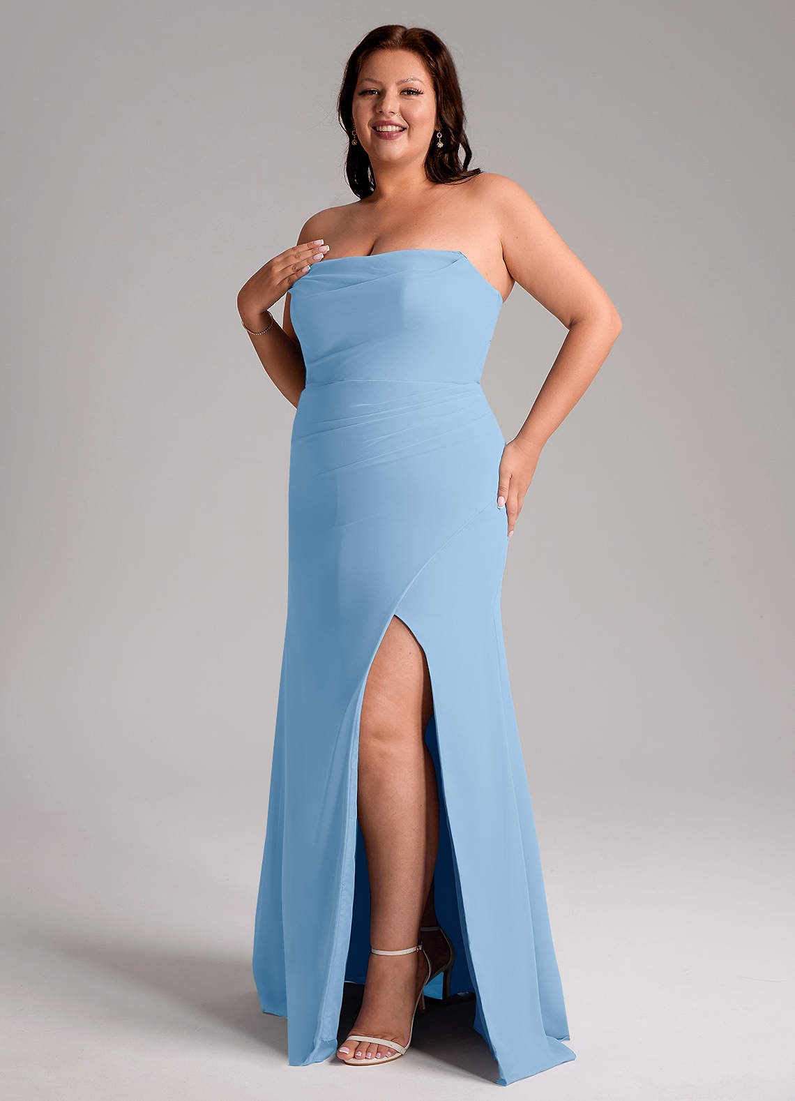 Azazie Leonis Bridesmaid Dresses Powder Blue Sheath Strapless Chiffon Convertible Dress image12