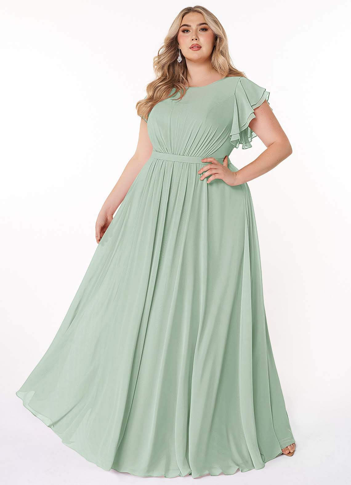 Azazie Daphne Modest Bridesmaid Dresses A-Line Ruffled Chiffon Floor-Length Dress image1