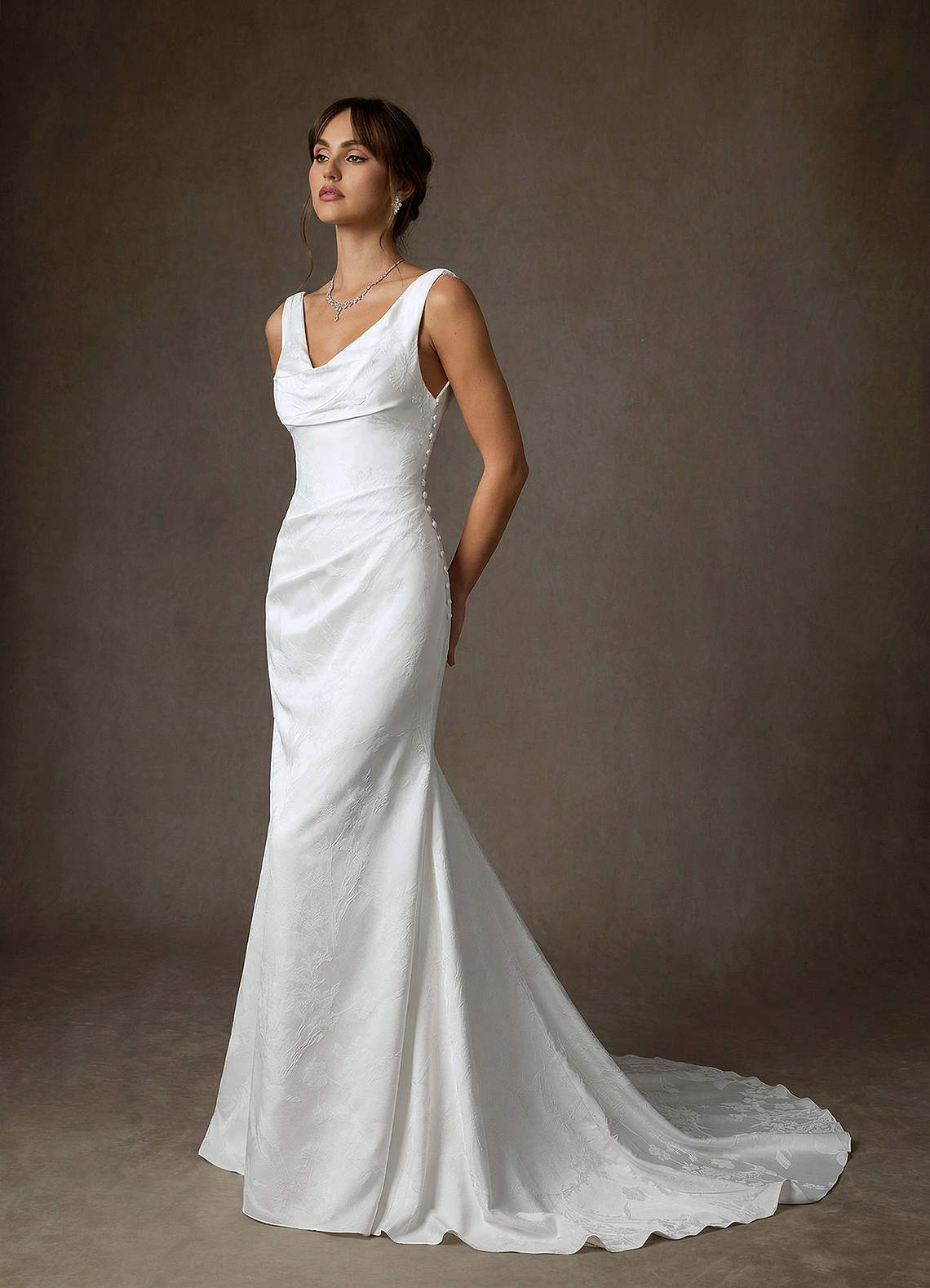 Azazie Hibiscus Wedding Dresses Diamond White Sheath Floral Jacquard Dress image5