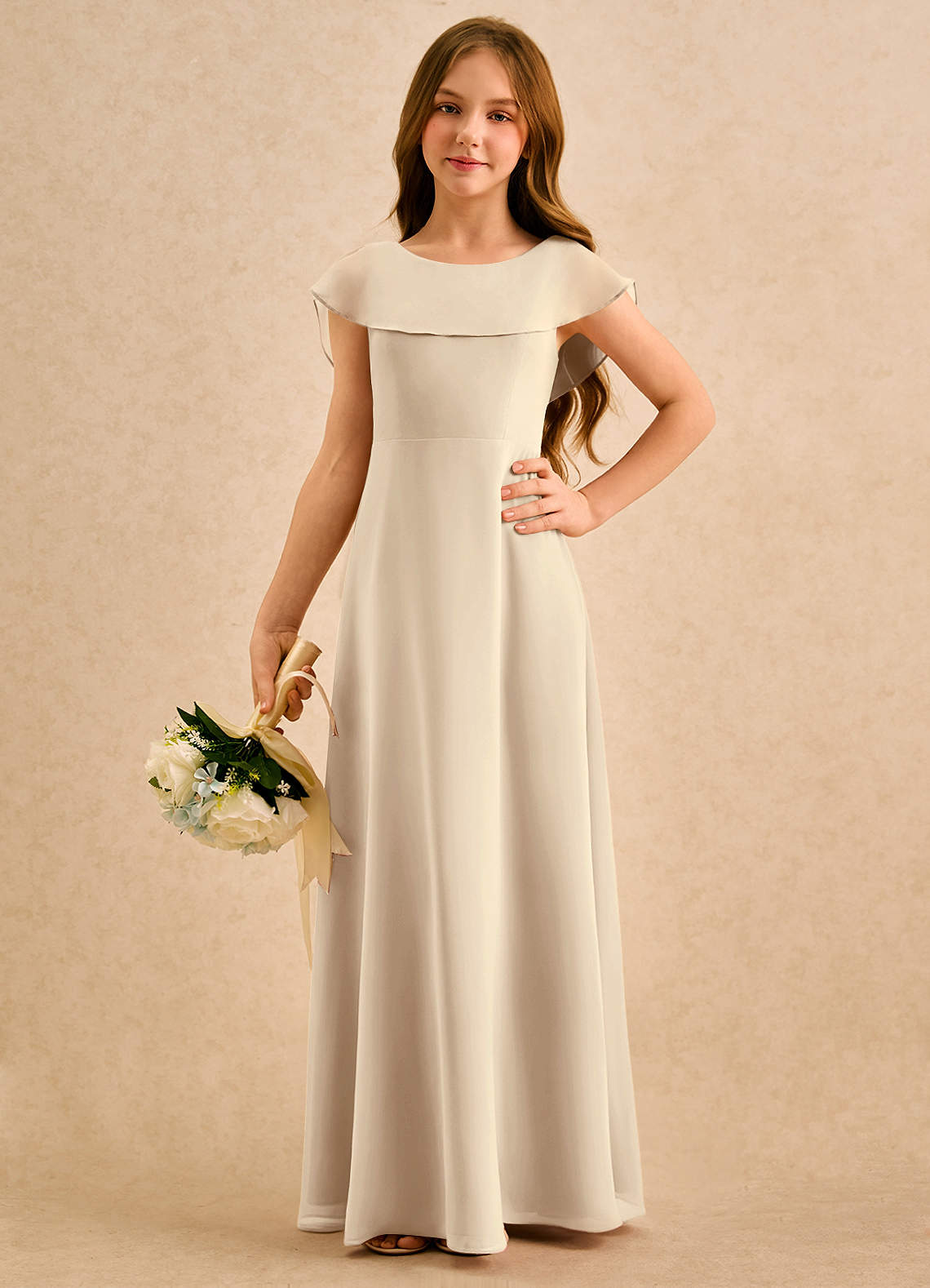 Azazie Kittie Girls Formal Flower Girl Klänningar Klä A-Line i Chiffong image4